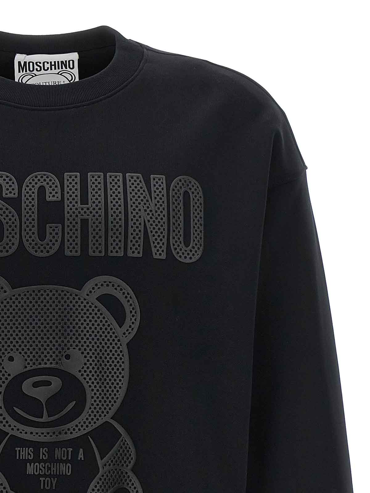 Shop Moschino Cotton Sweatshirt Teddy Logo Crew Neck In Negro