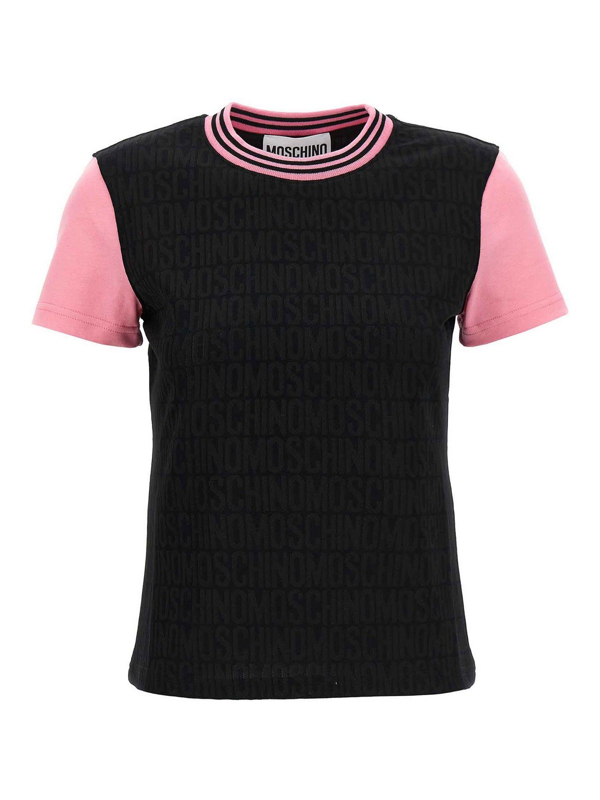 Moschino Knitted T-shirt Logo Crew Neck In Negro
