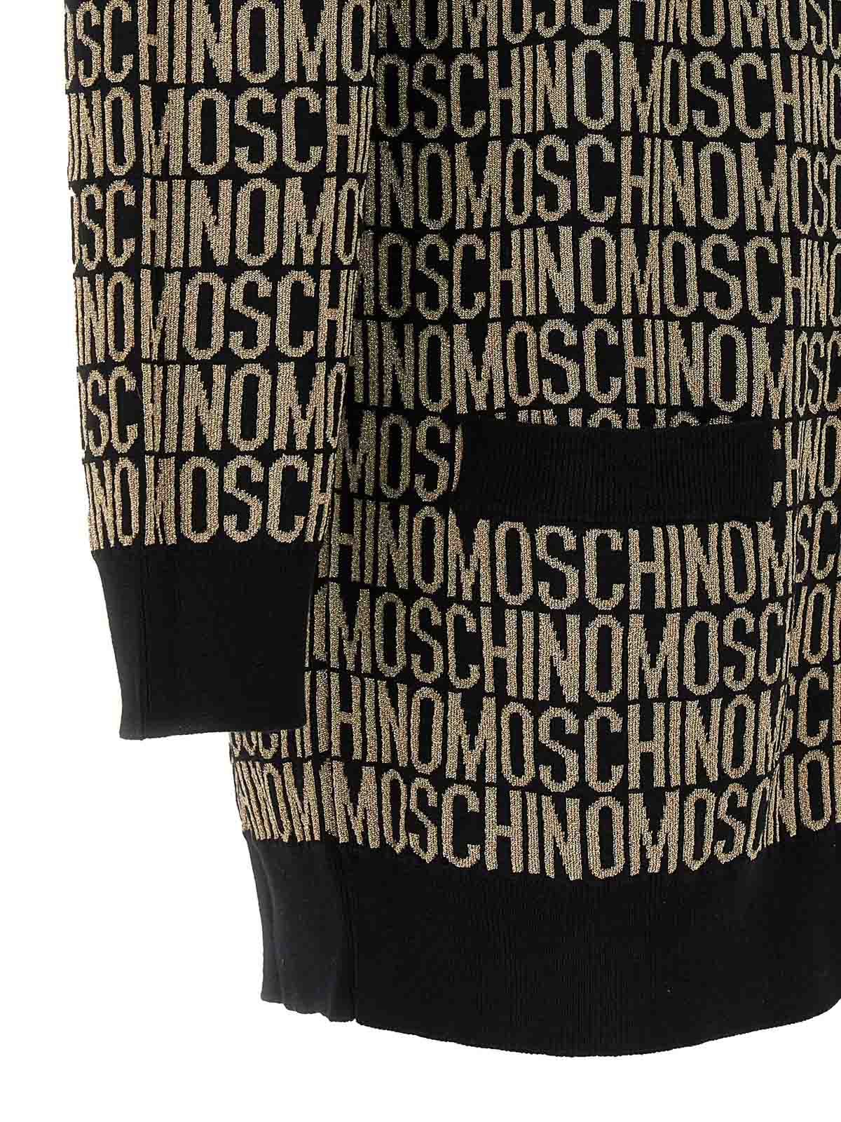 Shop Moschino Jaquard Logo Cardigan In Negro