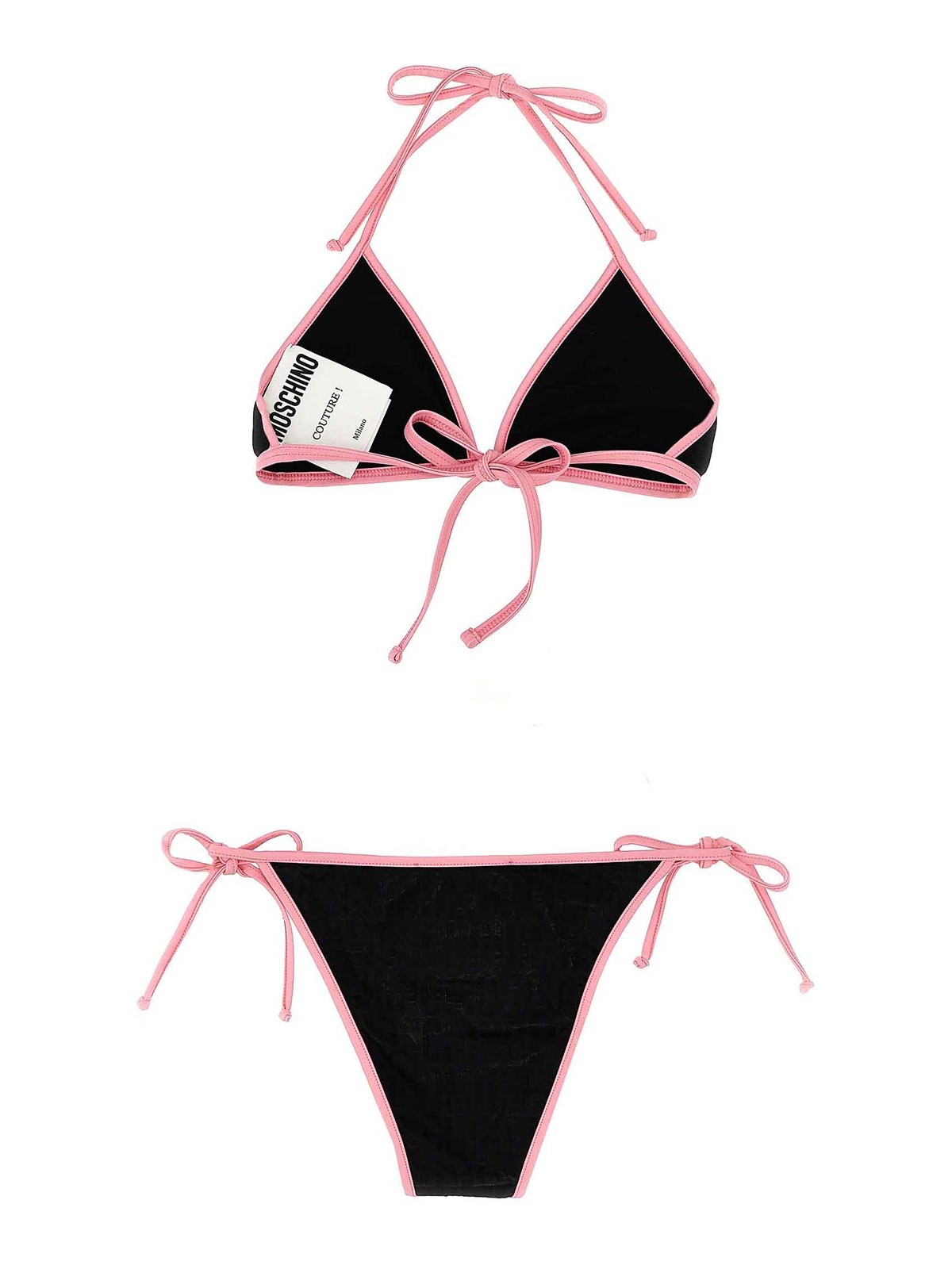 Shop Moschino Stretch Bikini All-over Logo In Black