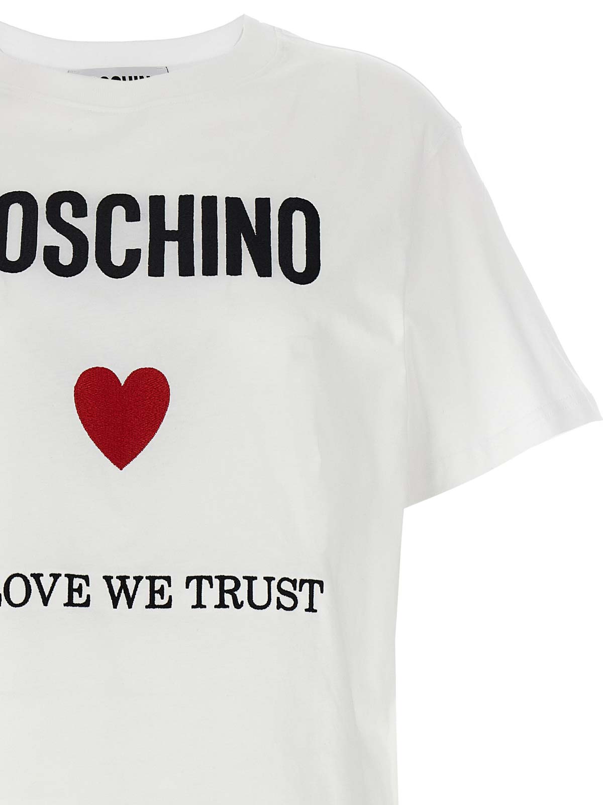 Shop Moschino Cotton T-shirt Love We Trust Crew Neck In Blanco