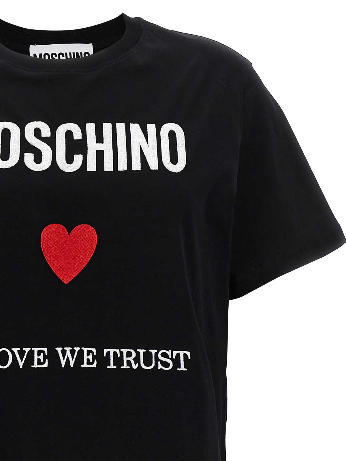 Shop Moschino Cotton T-shirt Love We Trust Crew Neck In Negro