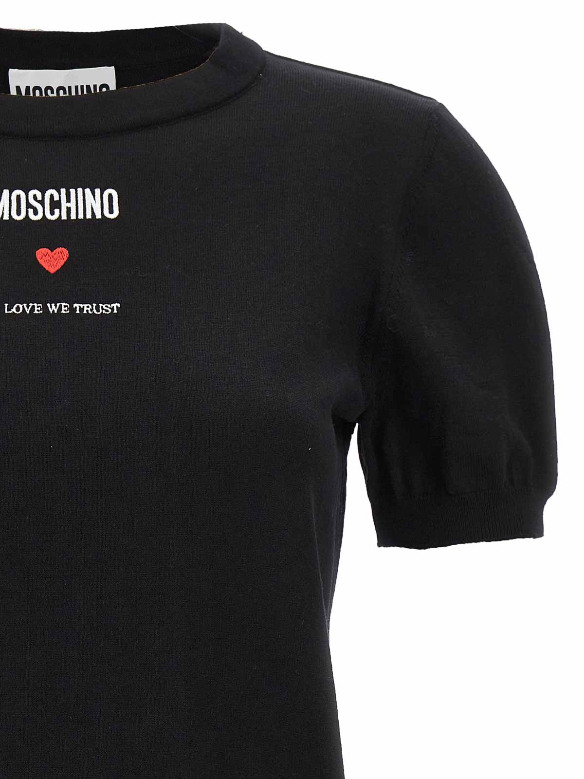 Shop Moschino Cotton Sweater Love We Trust Crew Neck In Negro