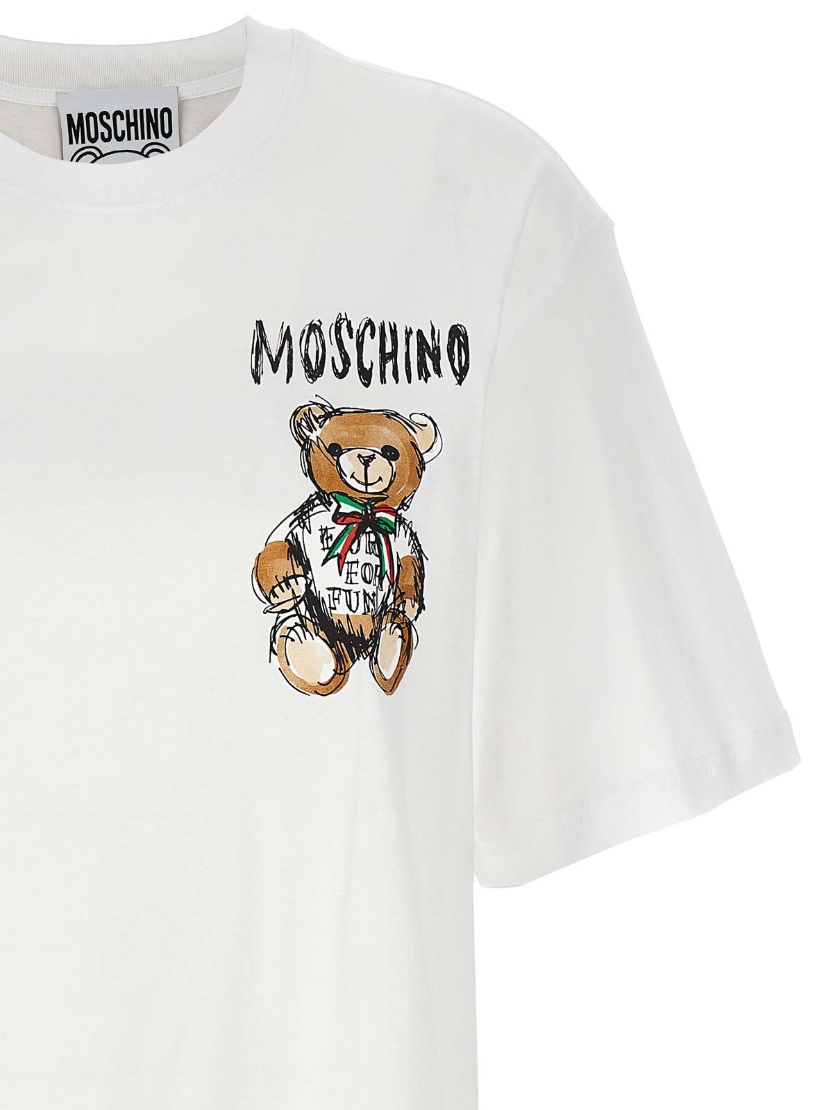 Shop Moschino Cotton Crew Neck Teddy Bear Print In White