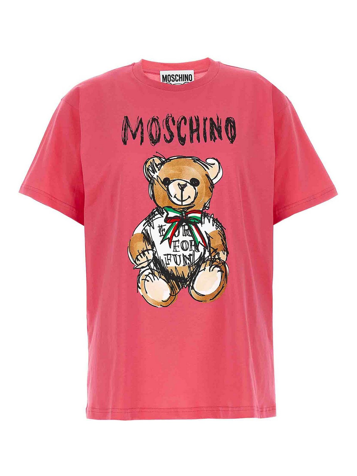 Shop Moschino Cotton Crew Neck Teddy Bear Print In Multicolor