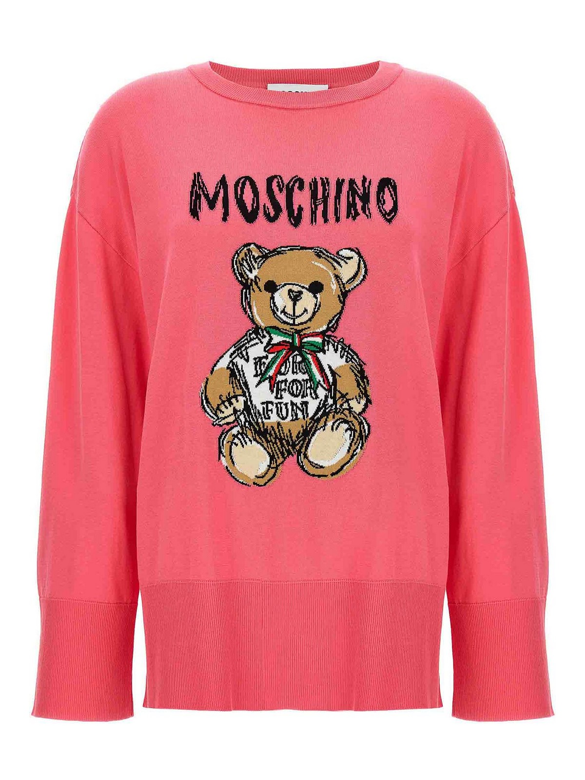 Shop Moschino Cotton Sweater Teddy Bear Logo In Multicolor