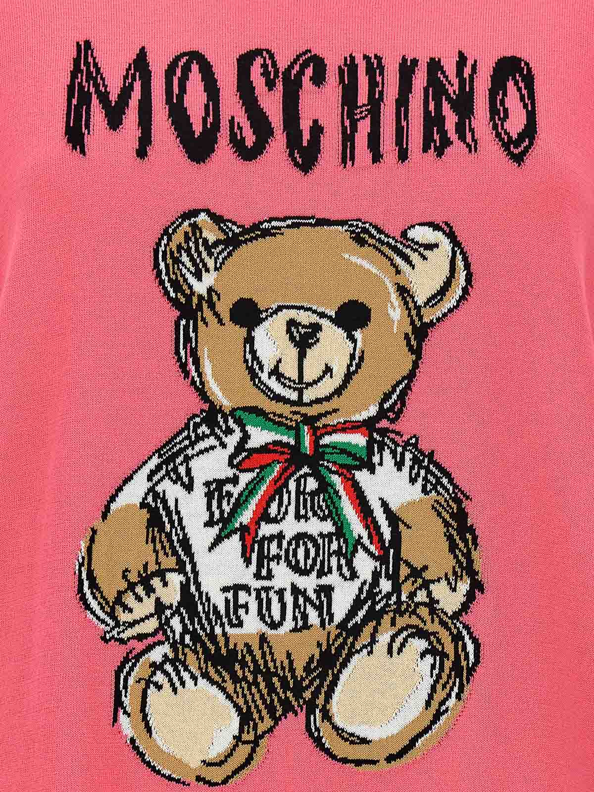 Shop Moschino Cotton Sweater Teddy Bear Logo In Multicolor