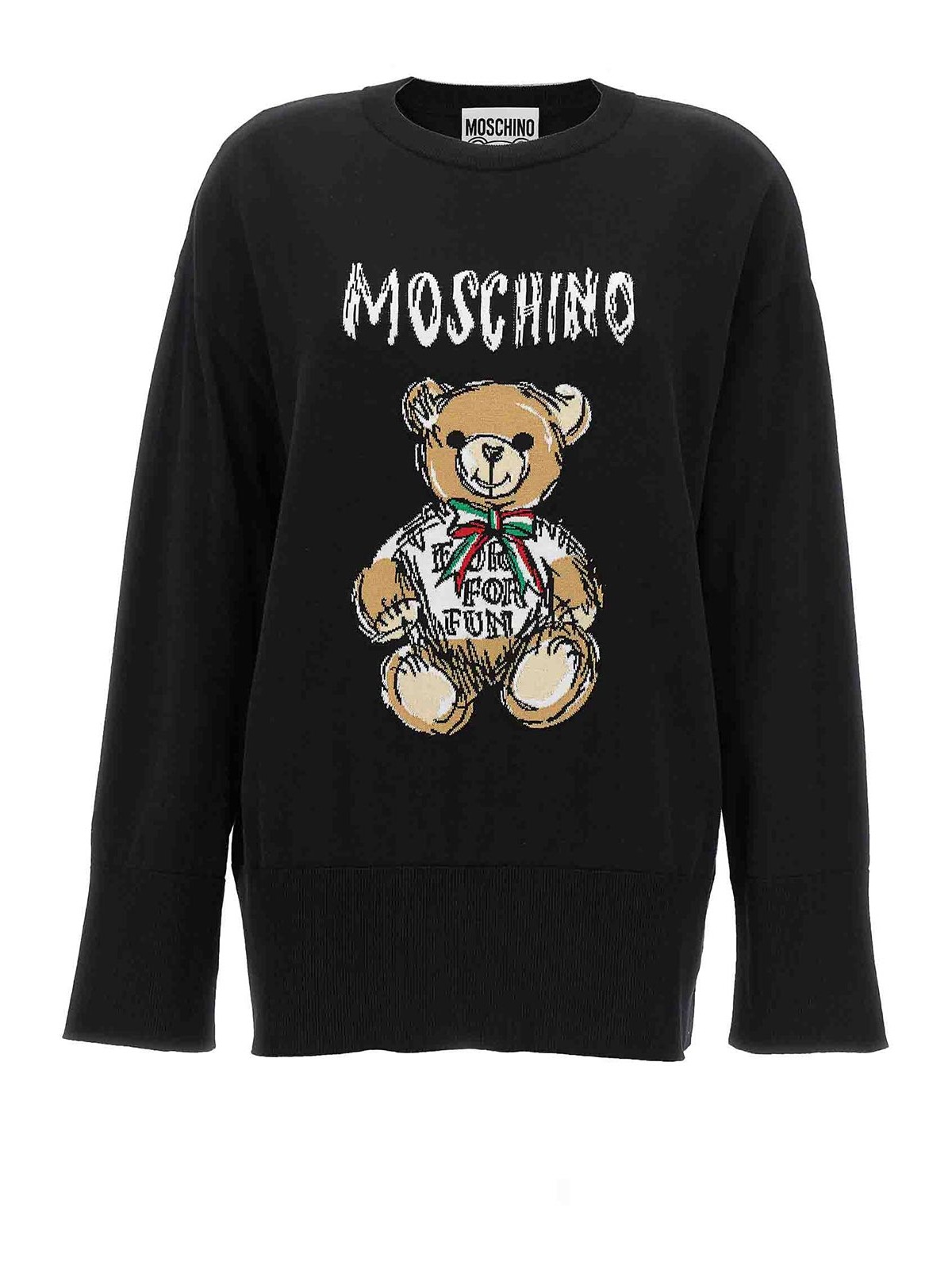 Shop Moschino Cotton Sweater Teddy Bear Logo In Negro