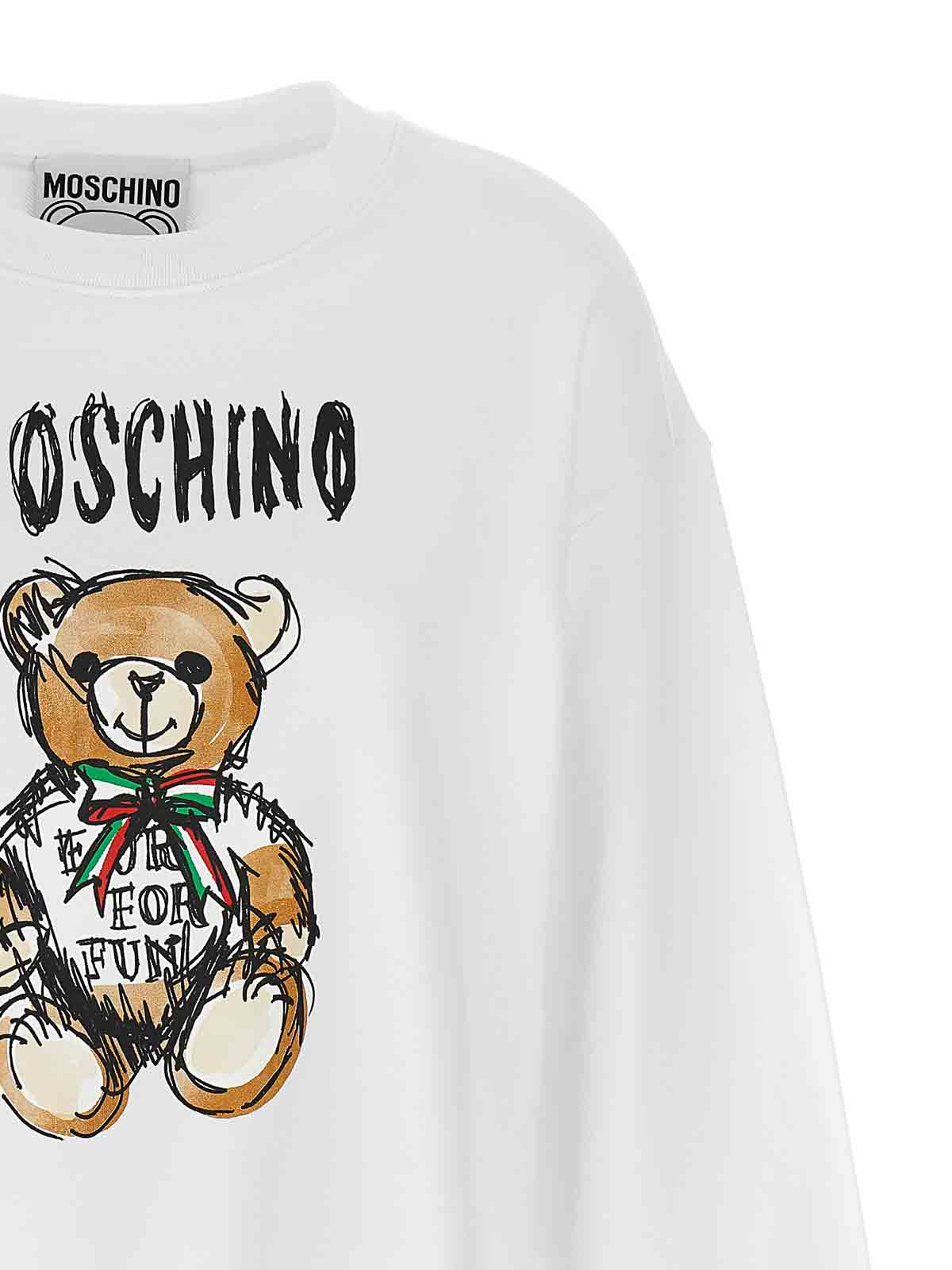 Shop Moschino Cotton Sweatshirt Teddy Bear Print In Blanco