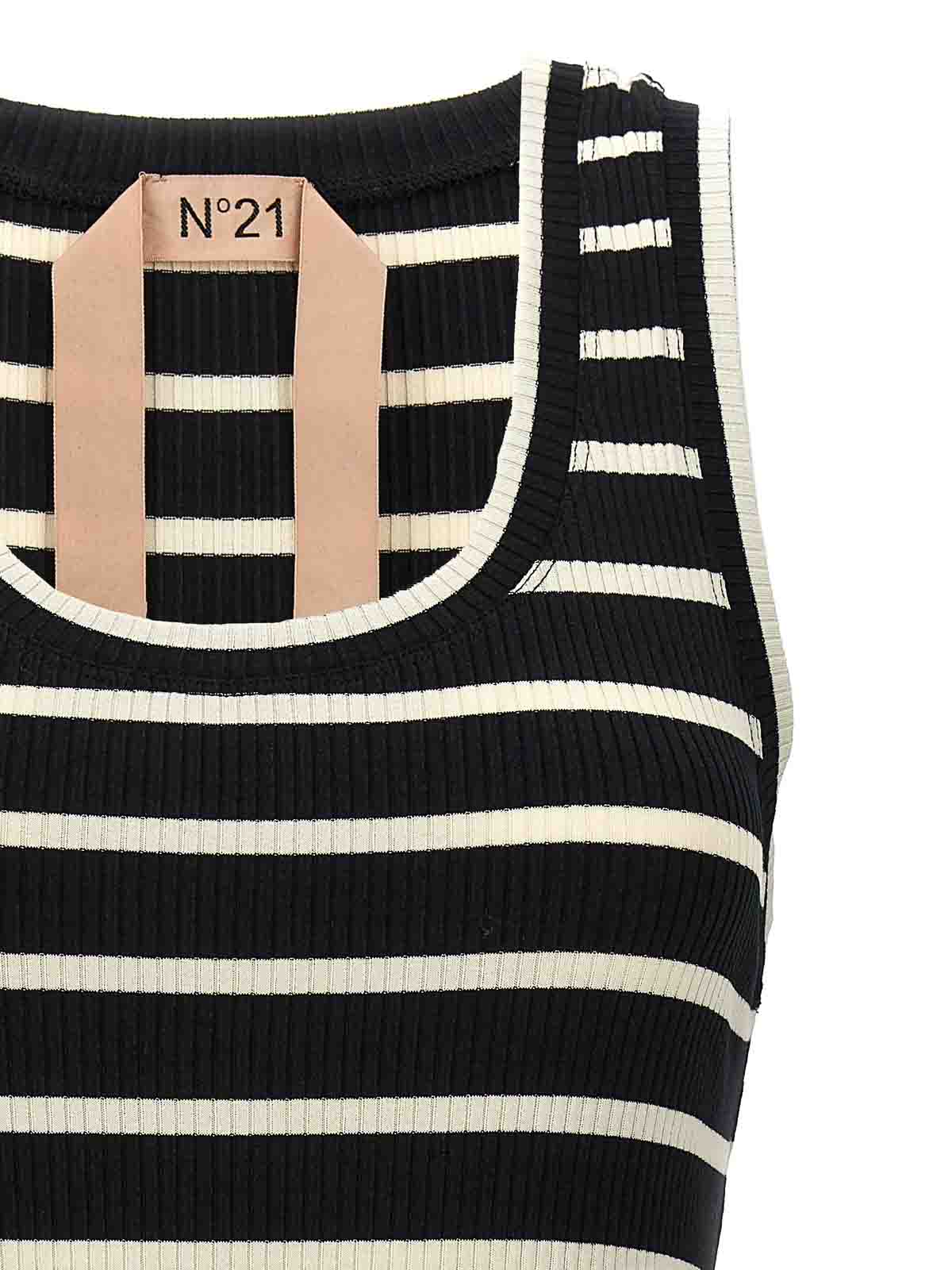Shop N°21 Striped Ribbed Top In Blanco