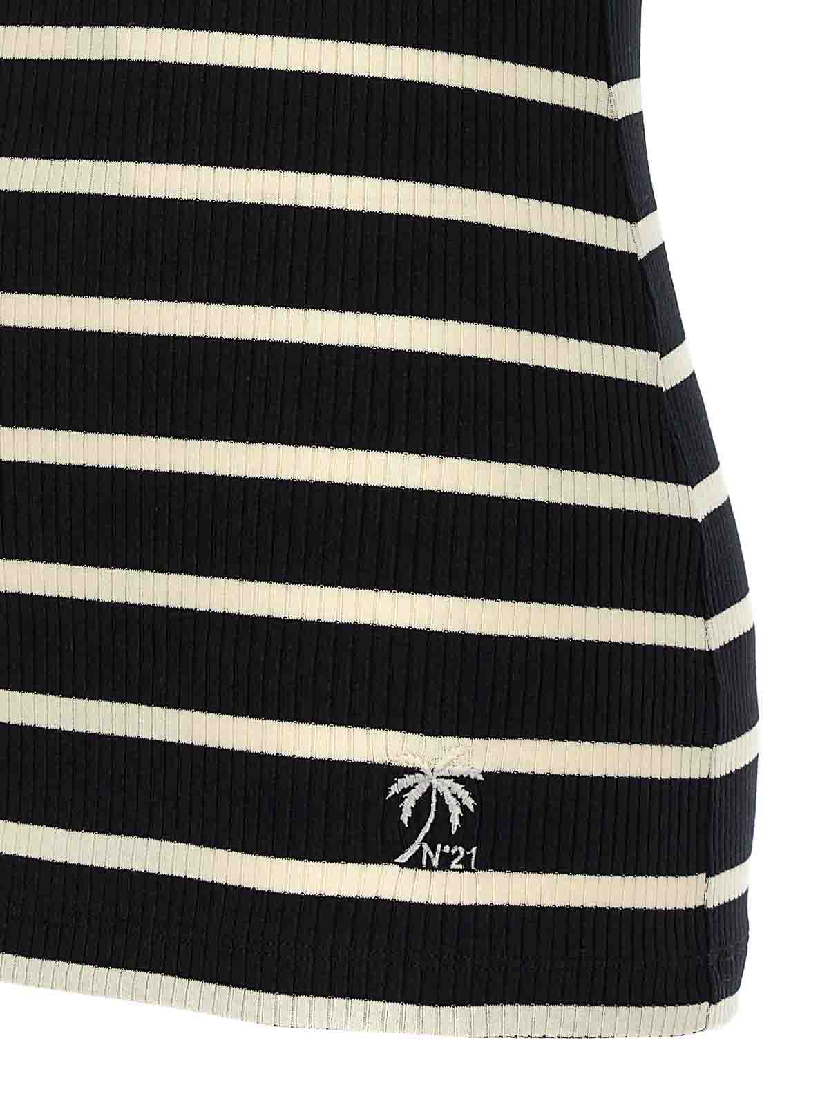 Shop N°21 Striped Ribbed Top In Blanco