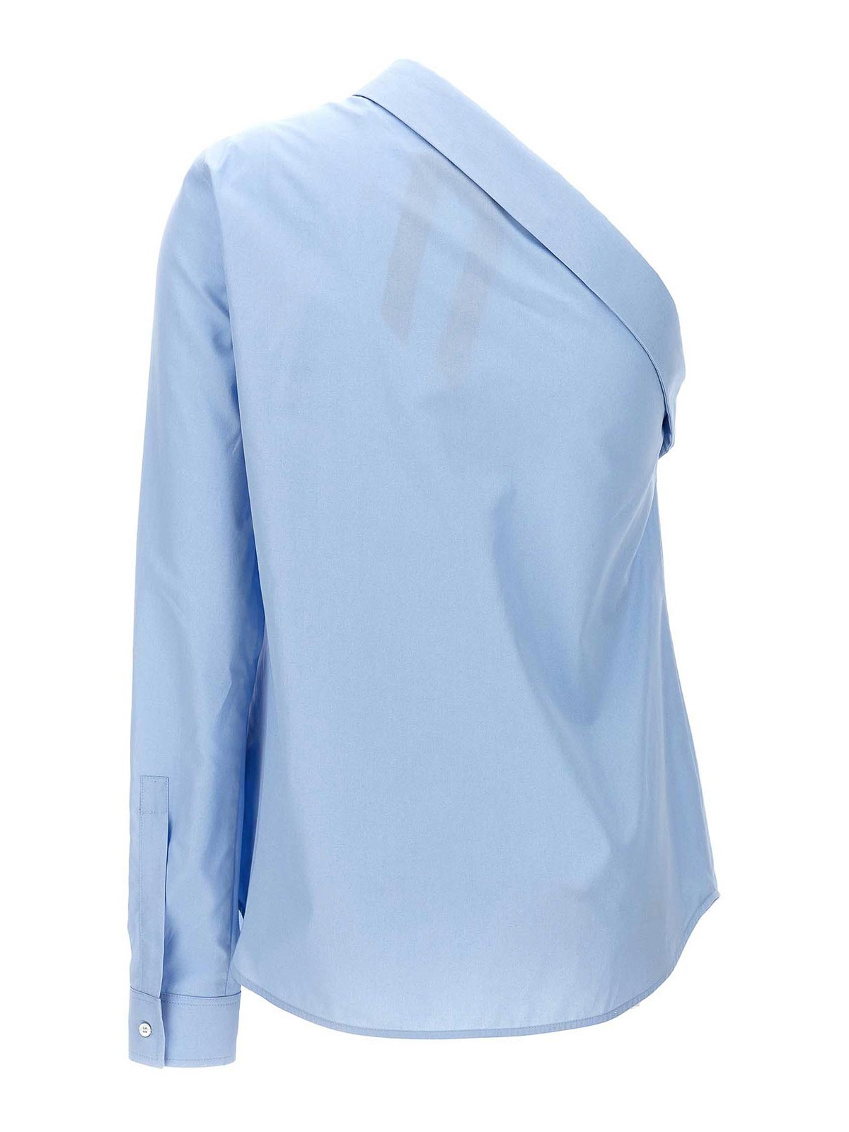 Shop N°21 One-shoulder Shirt With Logo Embroidery In Azul Claro