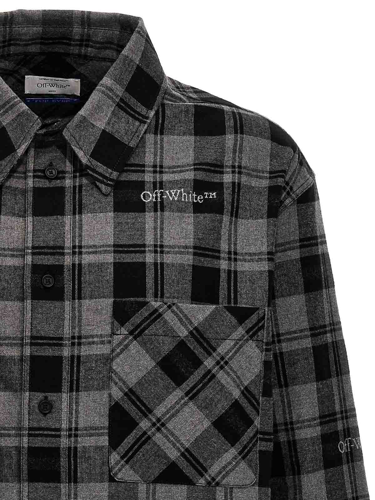 Shop Off-white Flannel Shirt Check Pattern Logo In Gris
