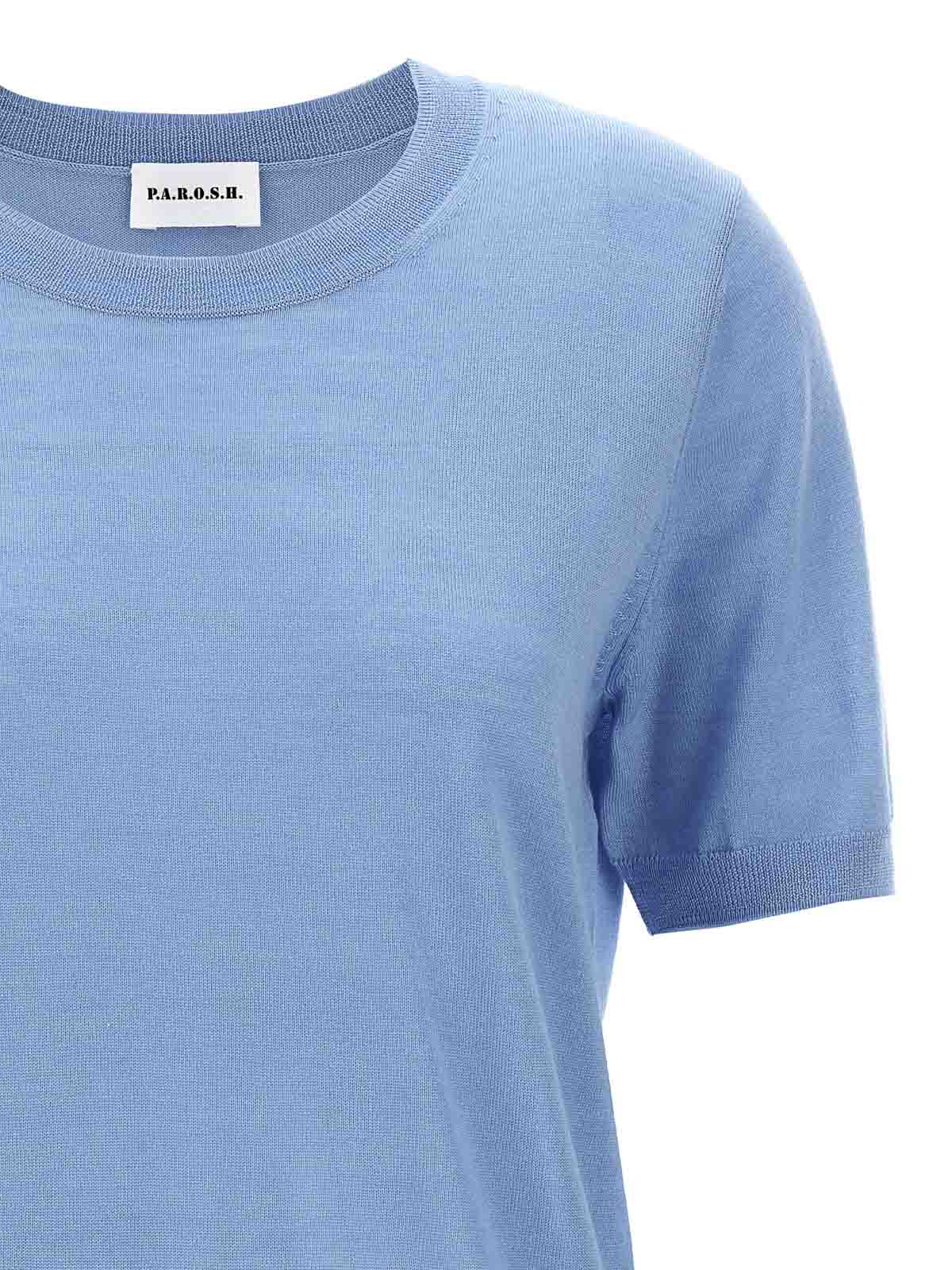 Shop P.a.r.o.s.h Short Sleeve Sweater In Light Blue