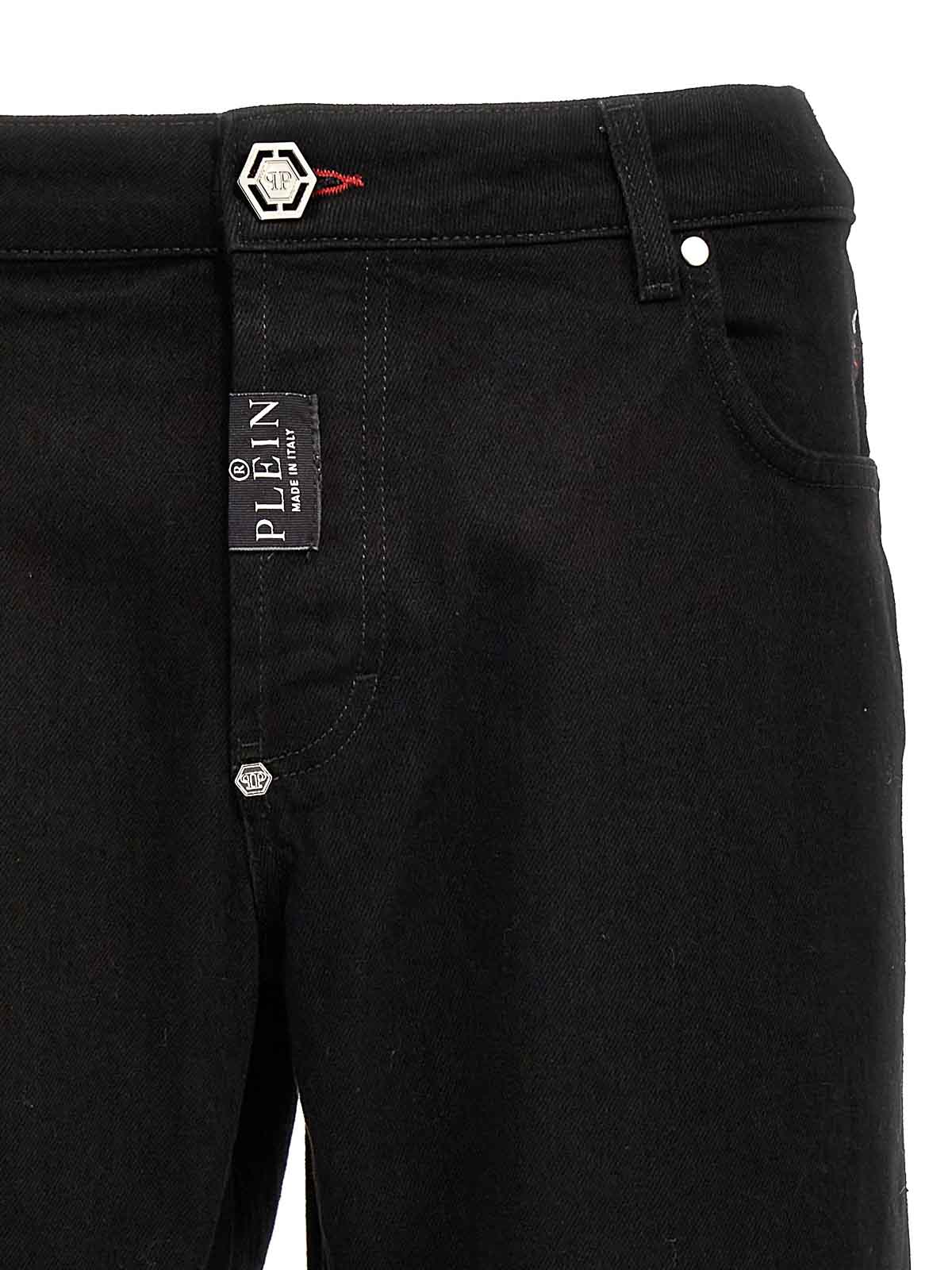 Shop Philipp Plein Cotton Denim Jeans Logo Plaque In Black