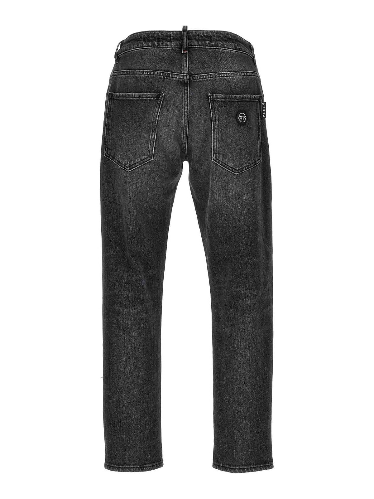 Shop Philipp Plein Cotton Denim Jeans Logo Plaque In Grey
