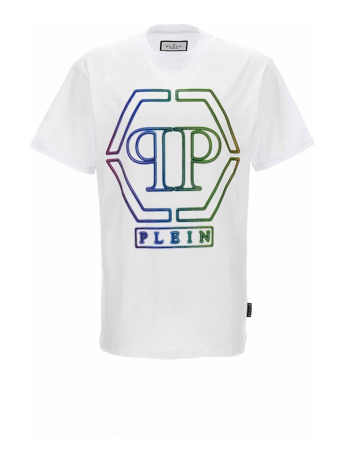 Shop Philipp Plein Rhinestone Logo T-shirt In White