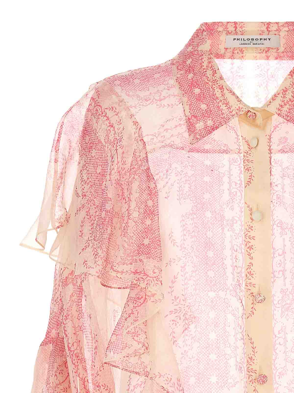 Shop Philosophy Di Lorenzo Serafini Silk Crpon Shirt Ruffles In Multicolour