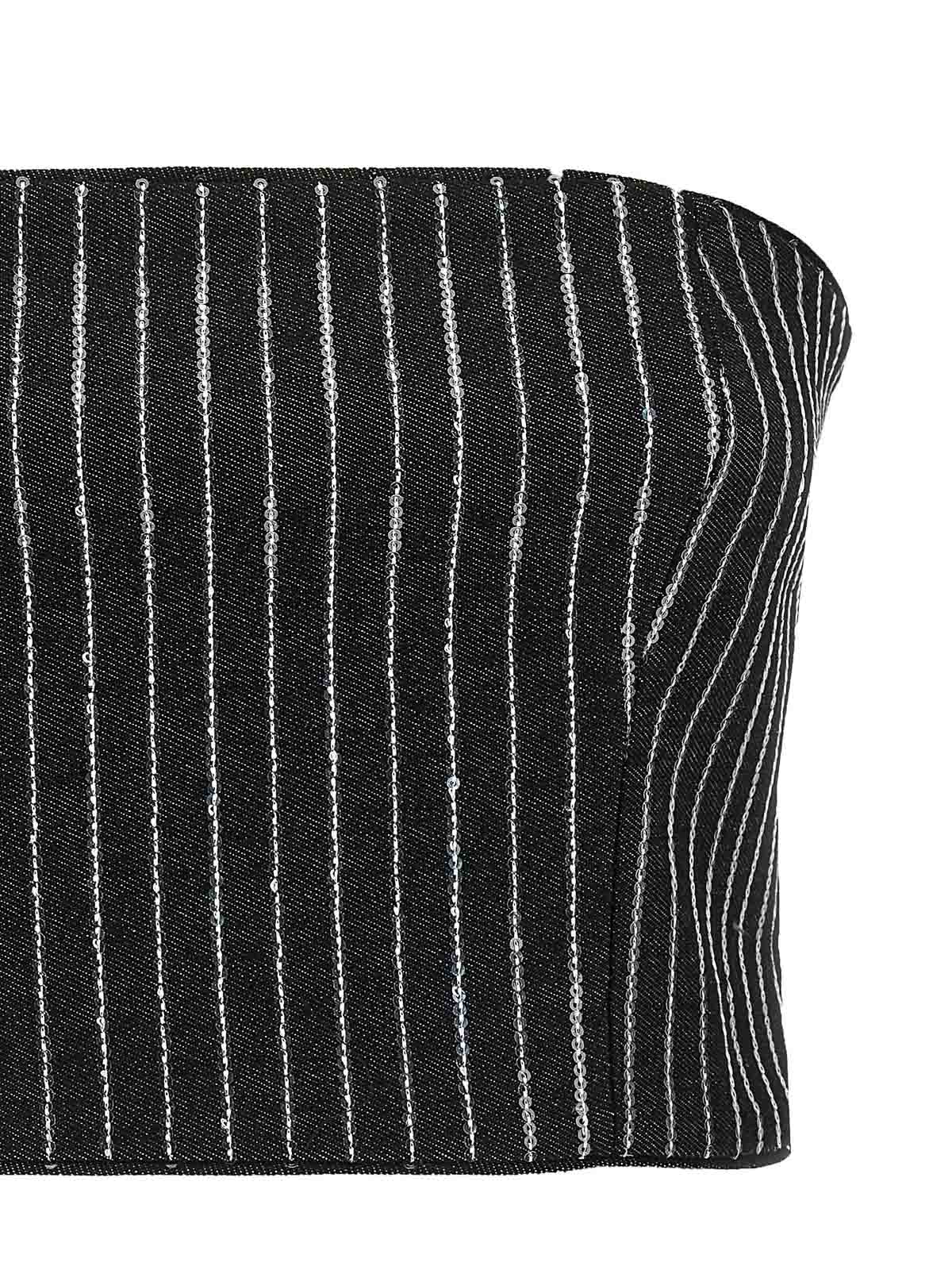 Shop Rotate Birger Christensen Sequin Pinstripe Crop Top In Black