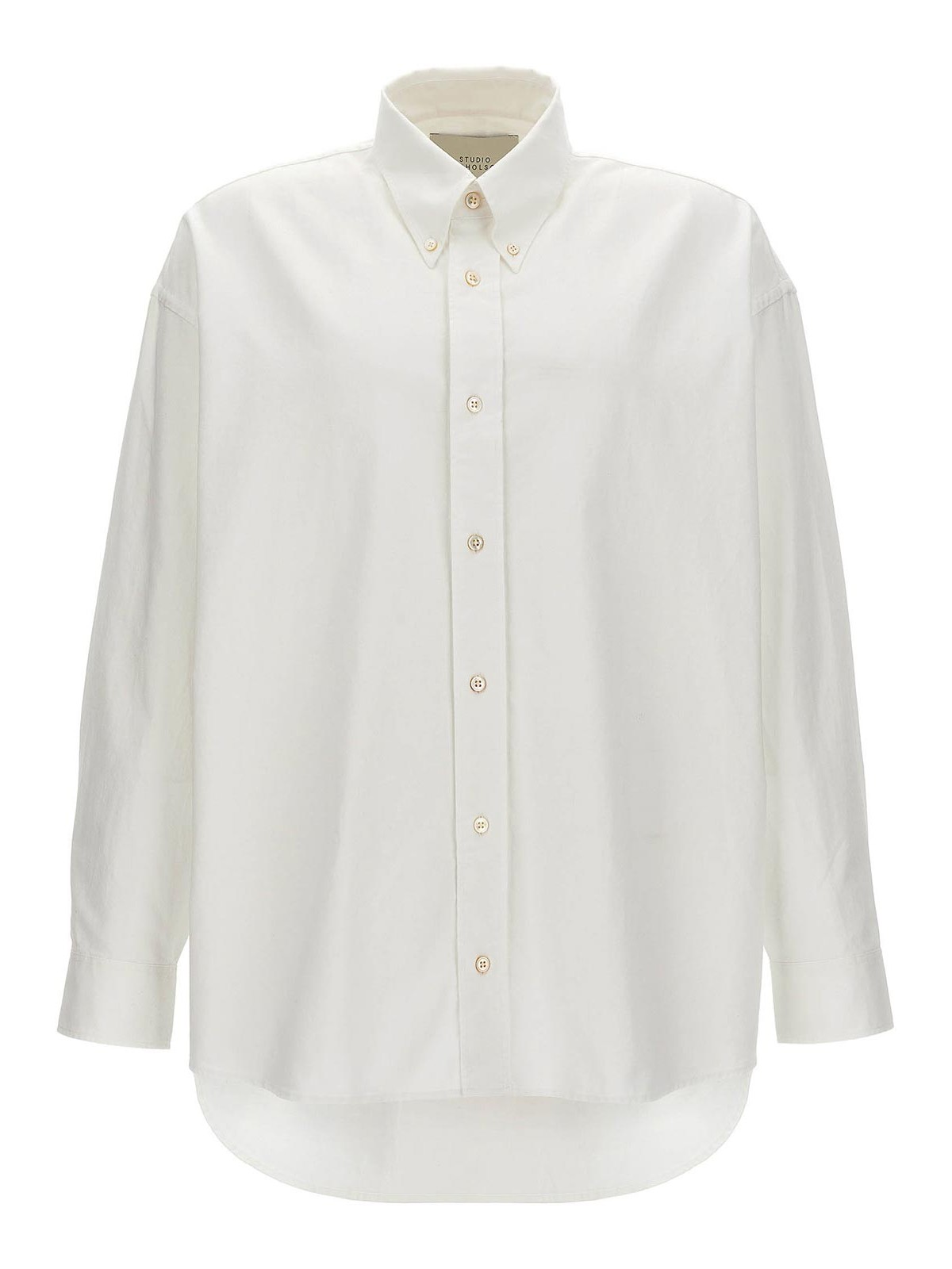 Shop Studio Nicholson Oversize Shirt Embroidered Logo In White