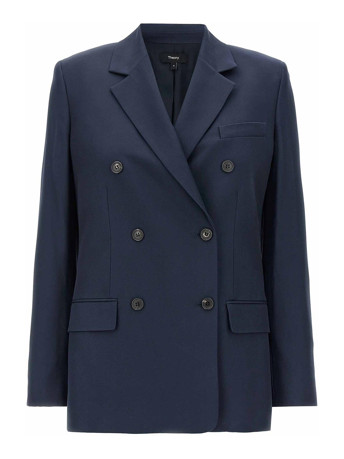 Shop Theory Double-breasted Blazer In Blue