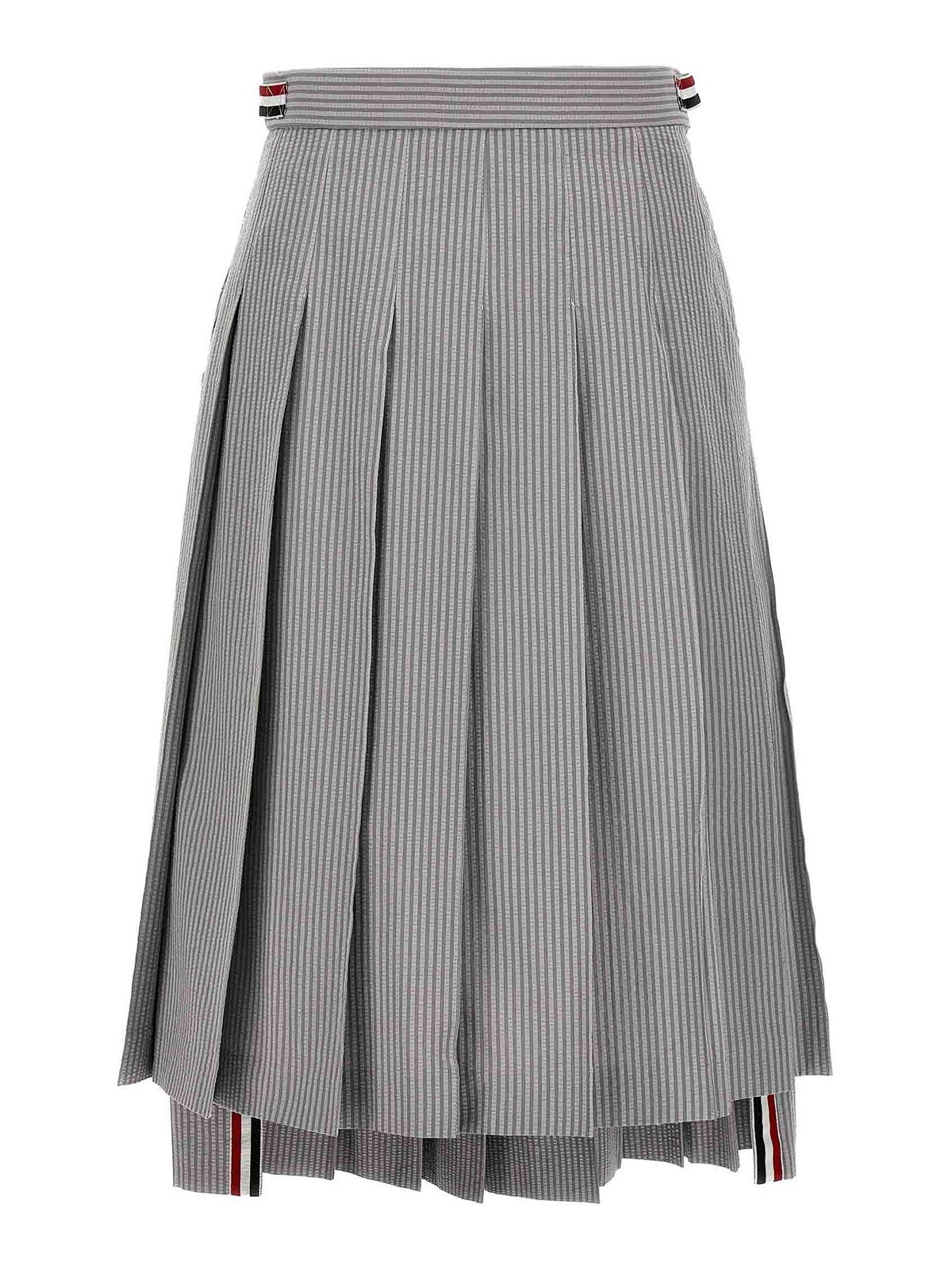 Shop Thom Browne Pleated Midi Skirt In Grey