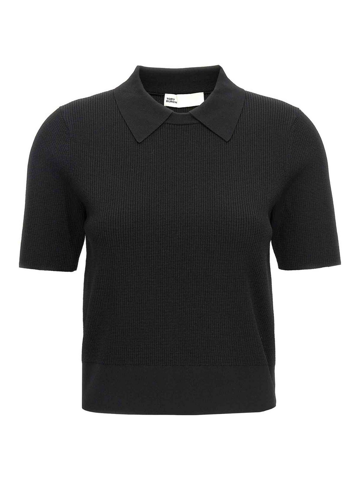 Shop Tory Burch Logo Embroidery Knitted Polo Shirt In Black