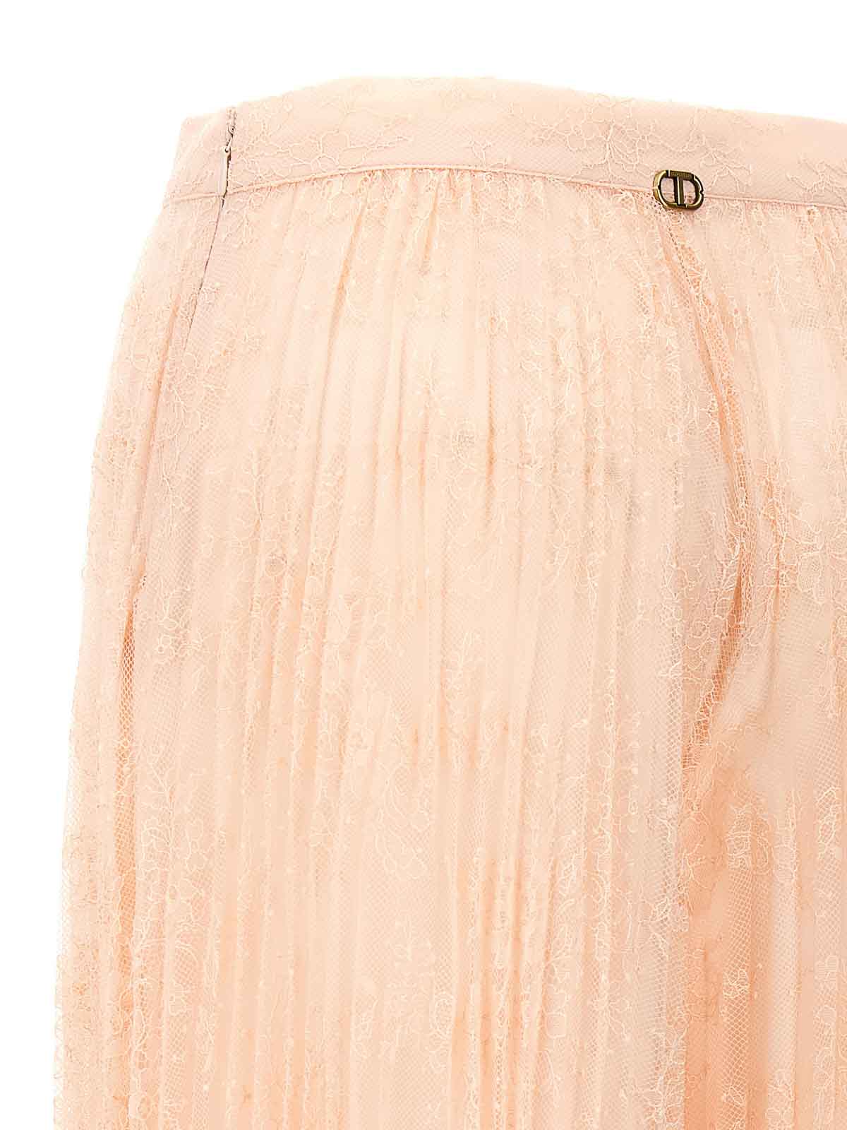 Shop Twinset Lace Palazzo Pants In Nude & Neutrals