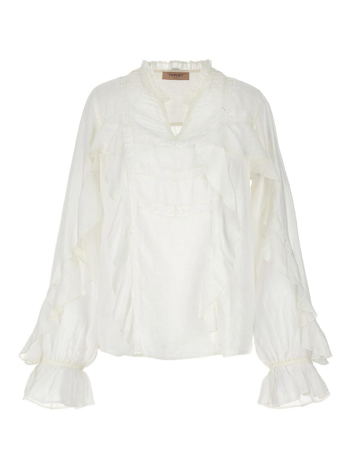 Shop Twinset Embroidery Ruffle Blouse In White