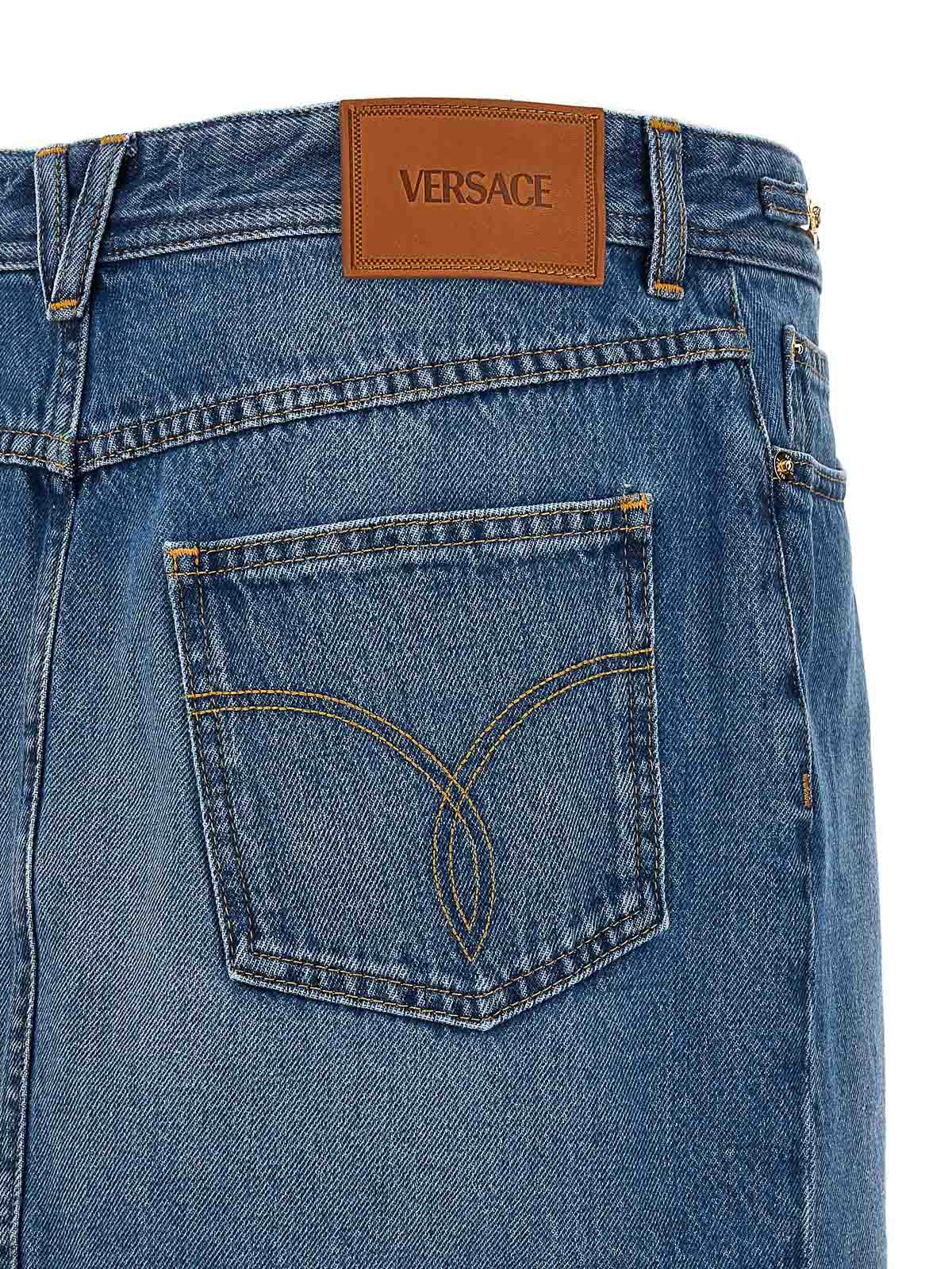 Shop Versace Denim Mini Skirt In Blue
