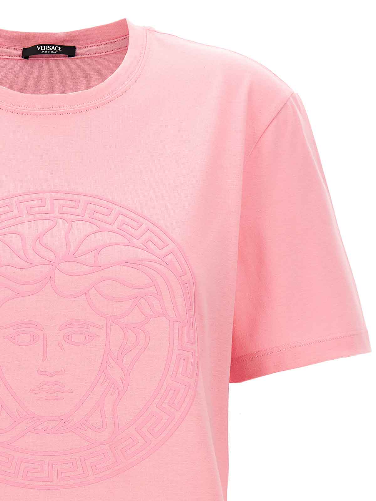 Shop Versace Cotton T-shirt Medusa Print Crew Neck In Nude & Neutrals