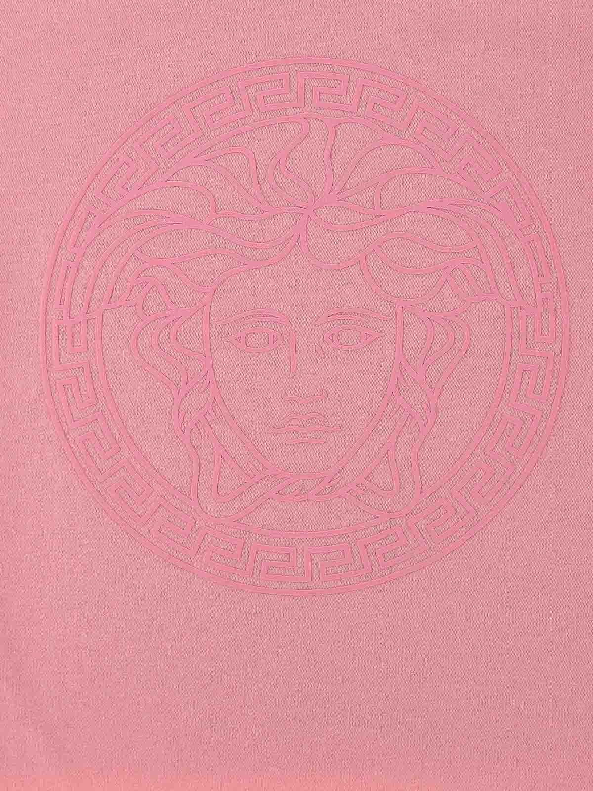 Shop Versace Cotton T-shirt Medusa Print Crew Neck In Nude & Neutrals