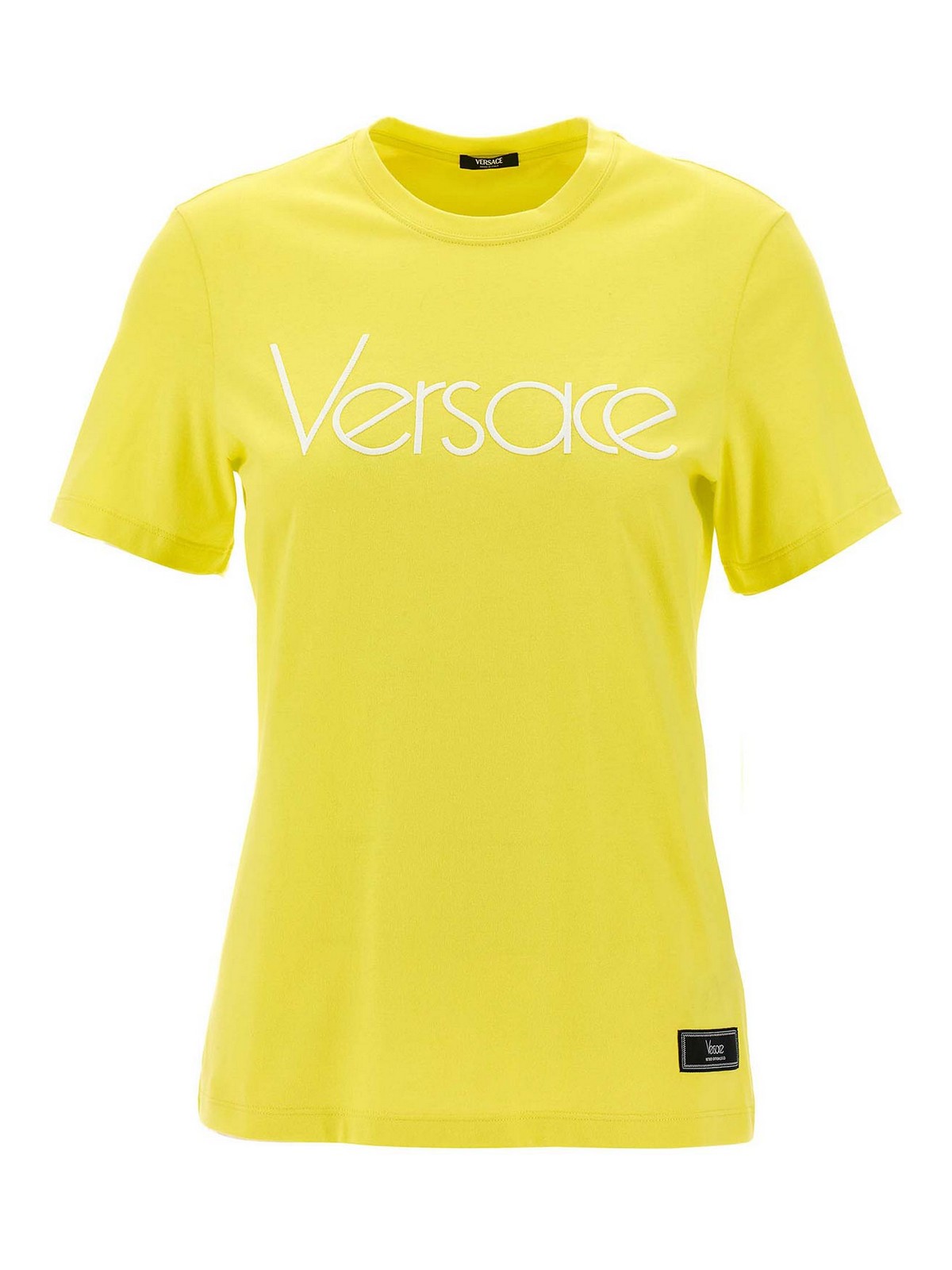 Shop Versace Logo Embroidery T-shirt In Yellow