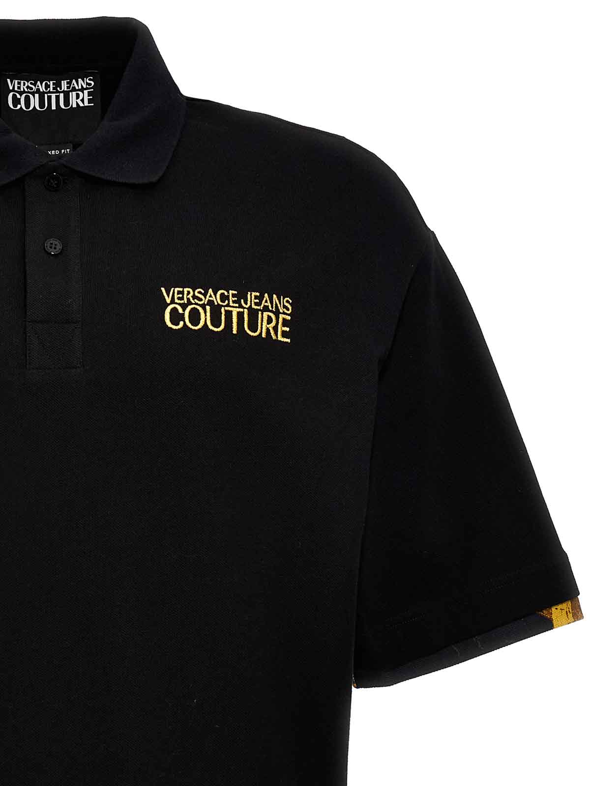 Shop Versace Jeans Couture Pique' Polo Shirt Logo 'barocco' Print In Black