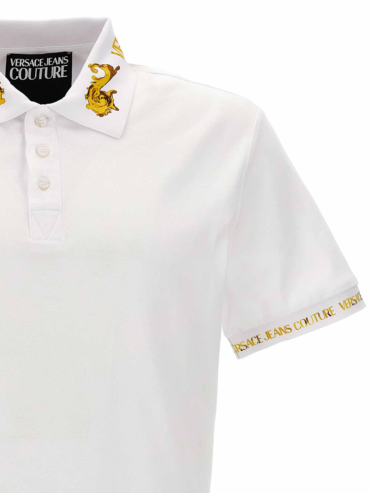 Shop Versace Jeans Couture Logo Print Polo Shirt In White