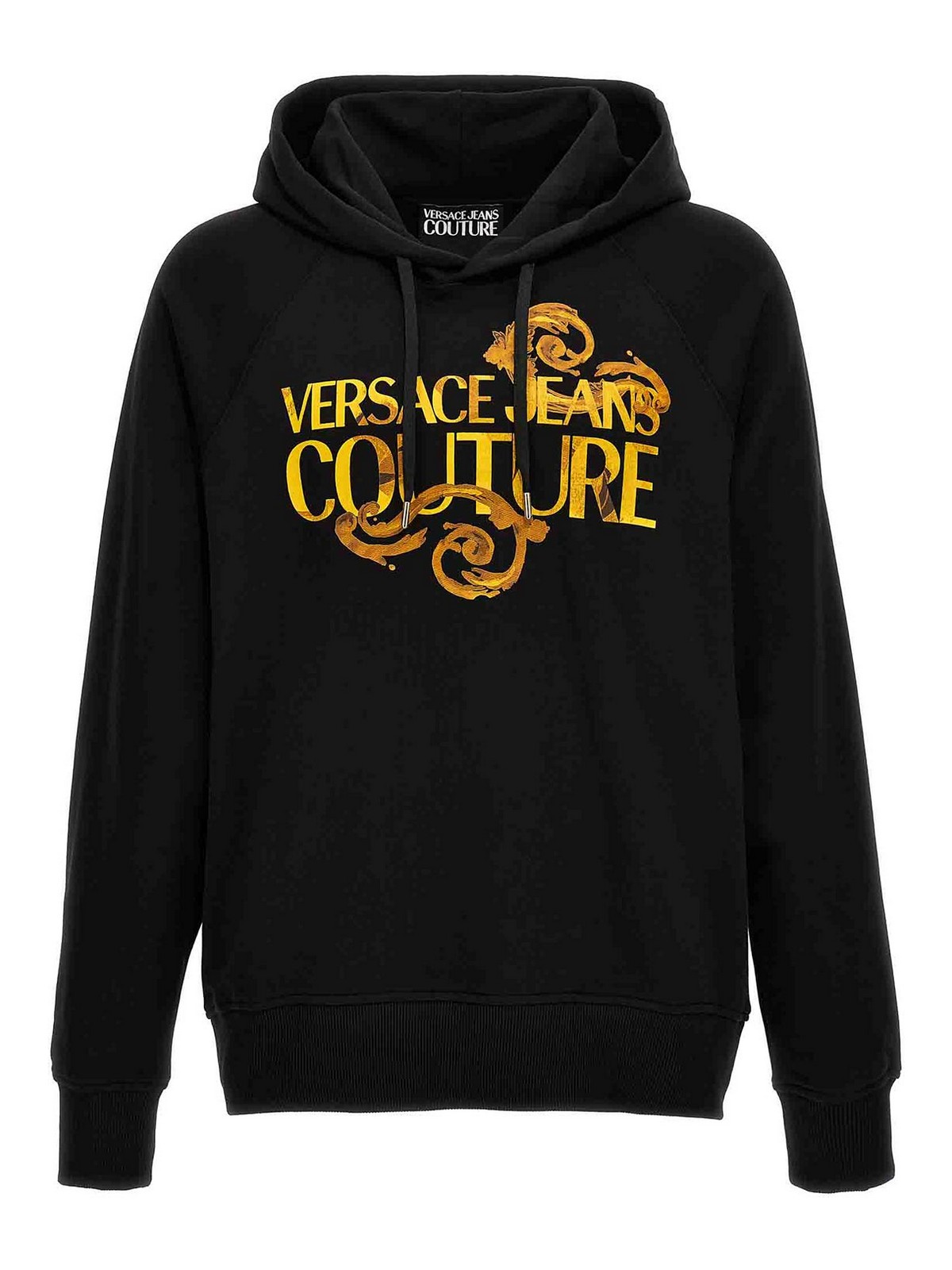 Shop Versace Jeans Couture Cotton Hoodie Logo Baroque In Black