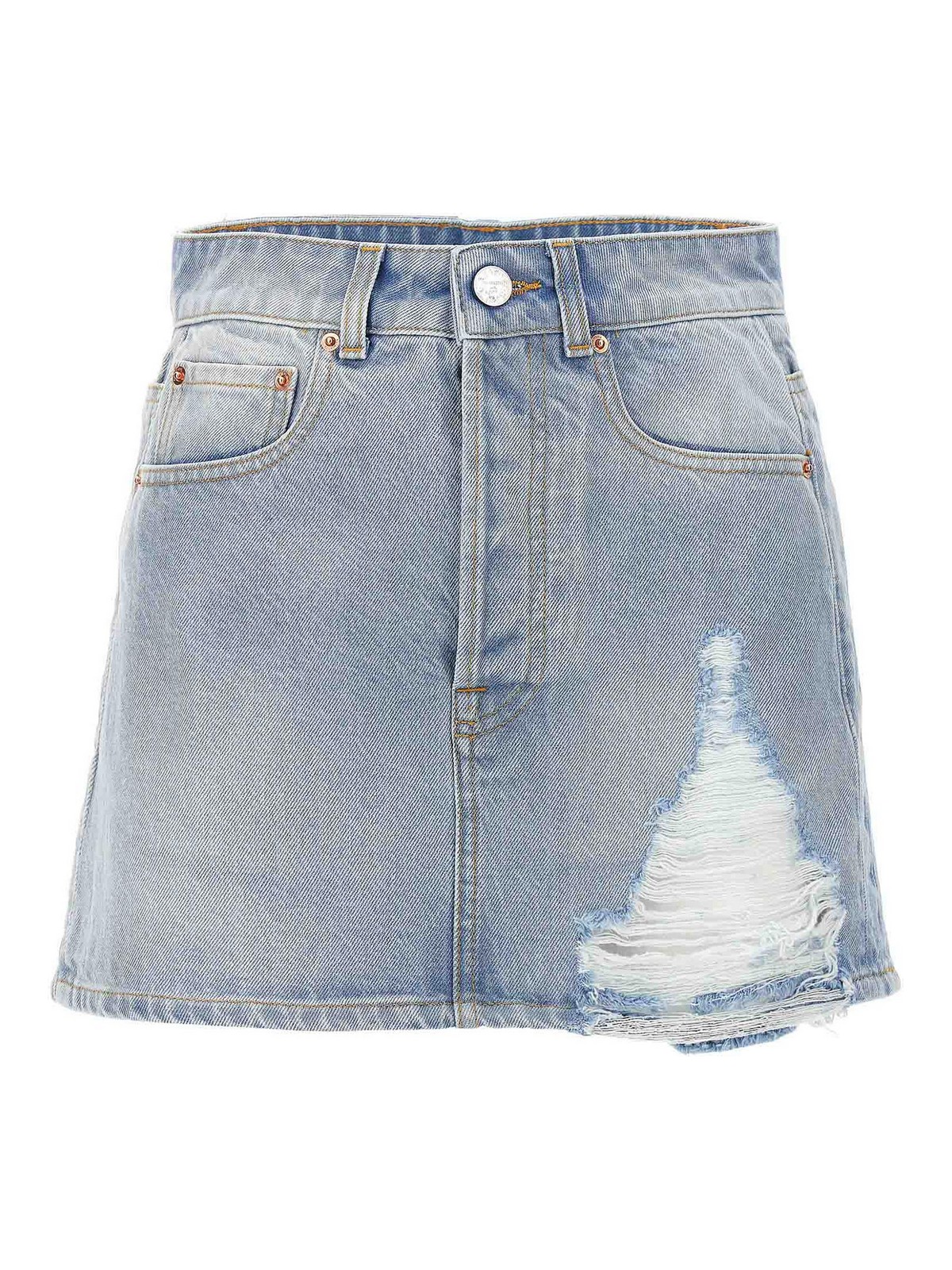 Shop Vetements Destroyed Skirt In Light Blue