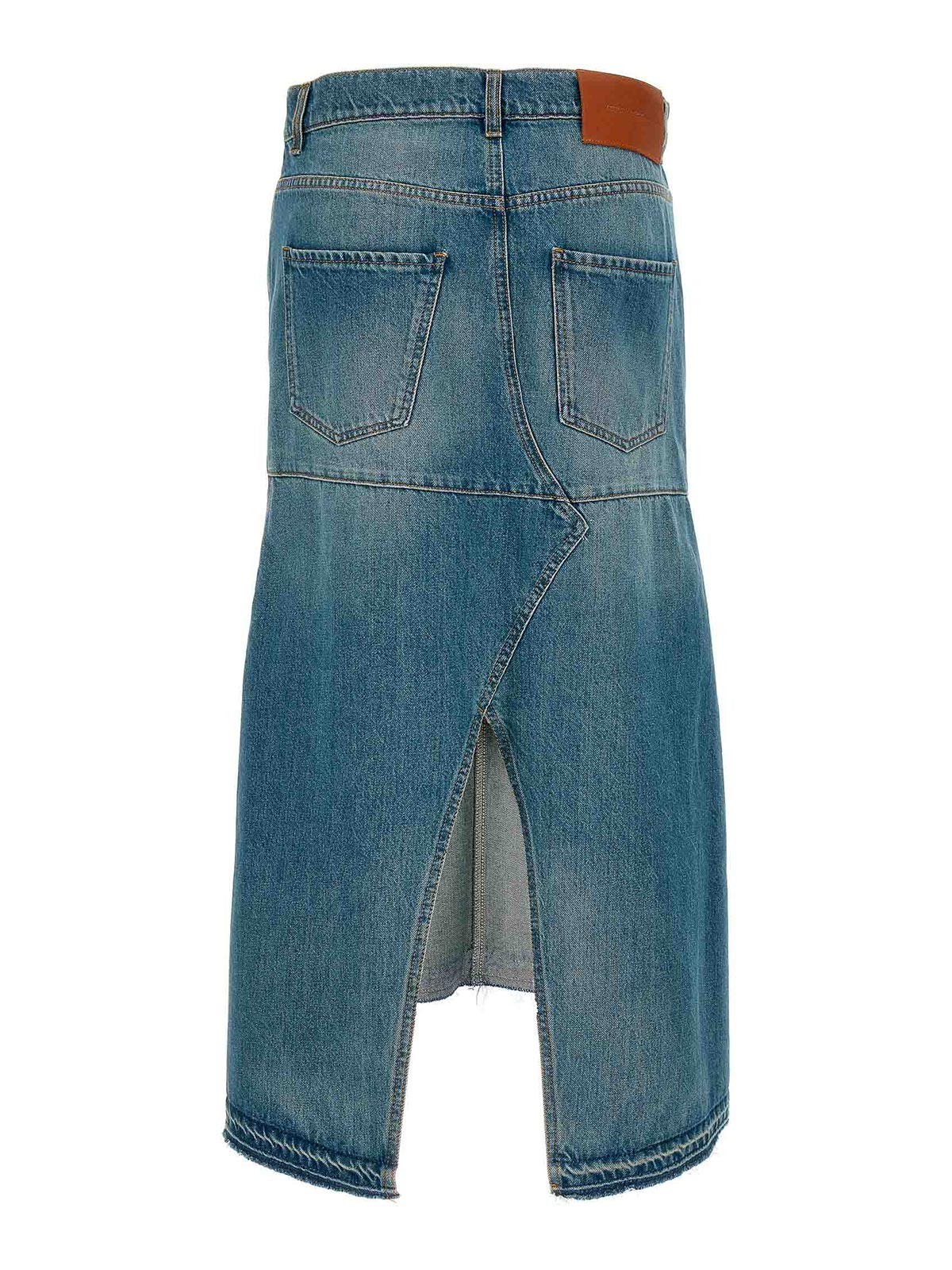 Shop Victoria Beckham Fit & Flare Patched Denim Skirt In Blue