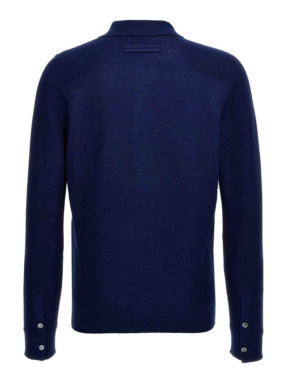 Shop Zegna Cotton Blend Sweater Button Collar In Blue
