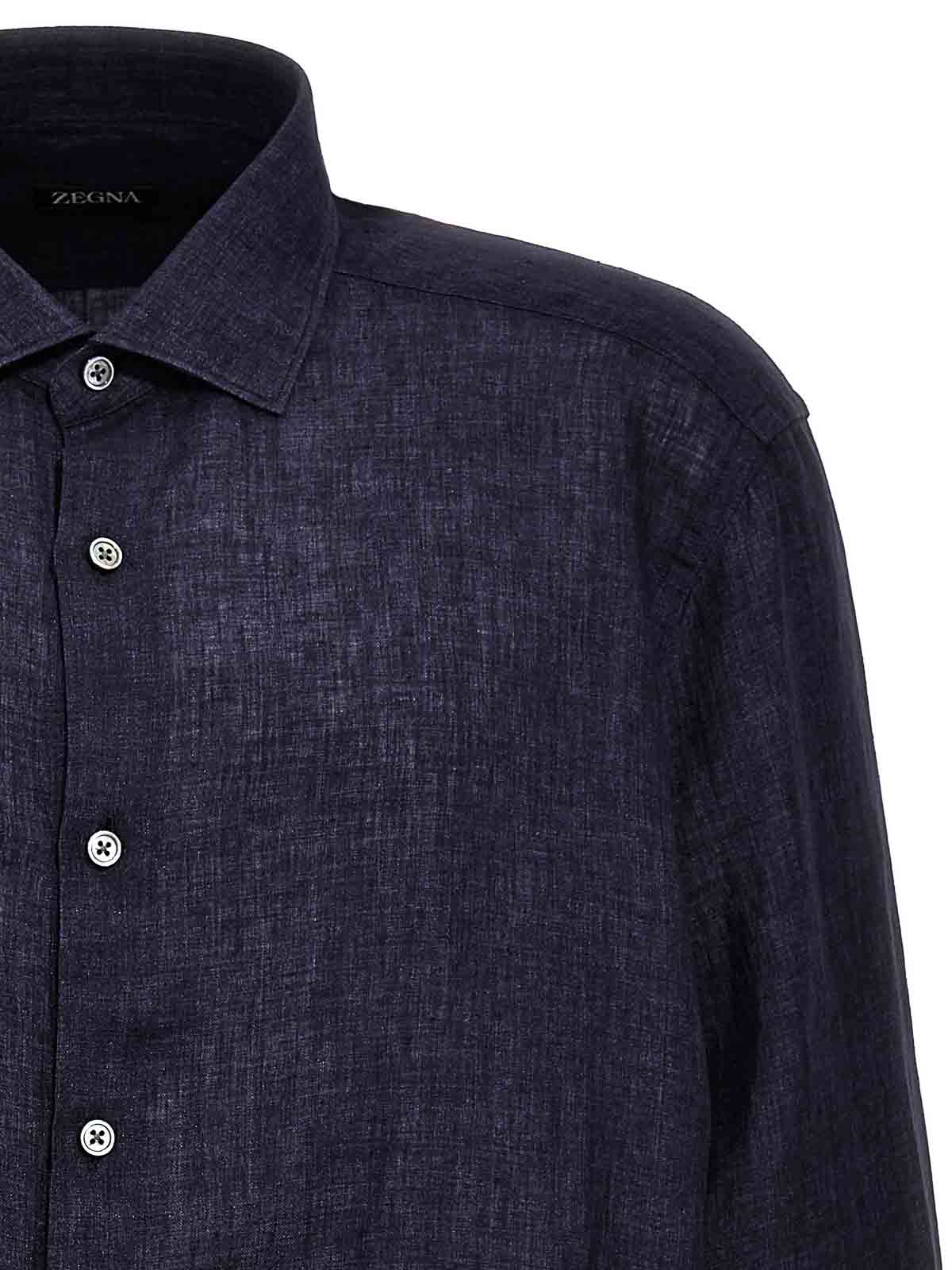 Shop Zegna Linen Shirt Button Long Cuffed In Blue