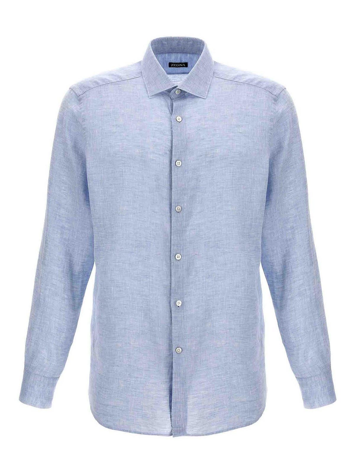 Zegna Linen Shirt Button Long Cuffed In Light Blue