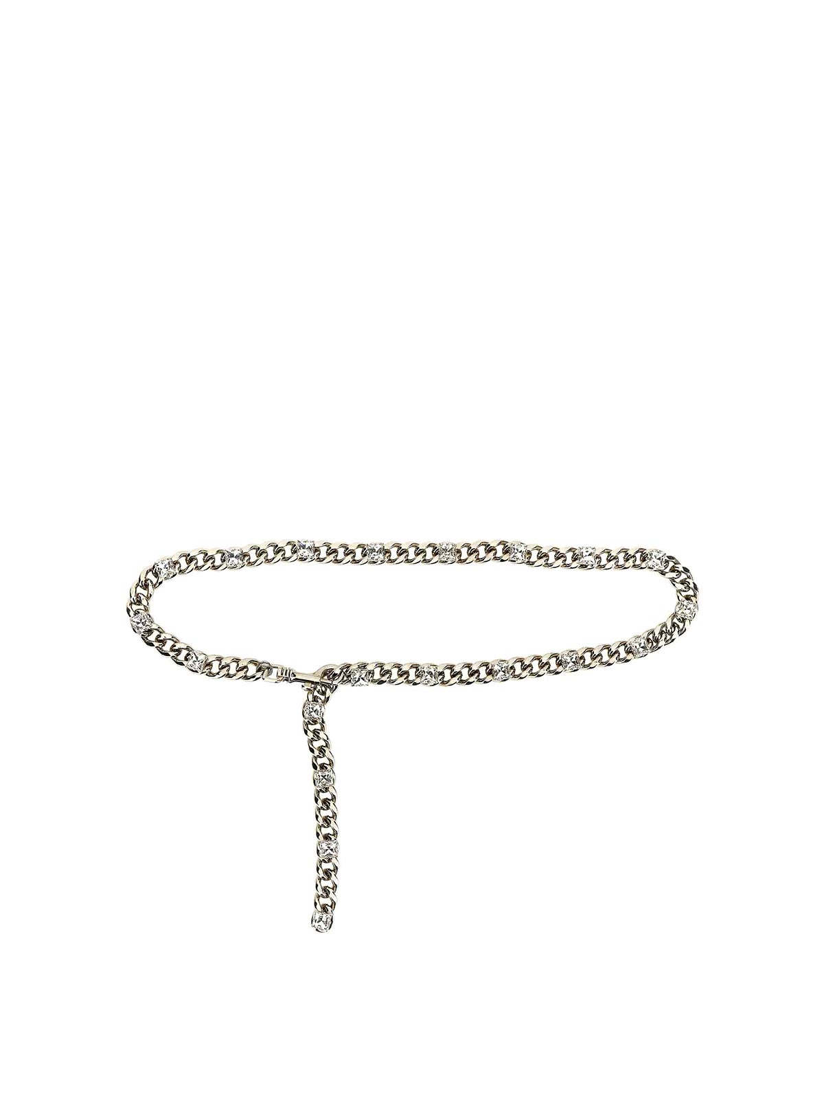 Alessandra Rich Chain Belt With Rhinestones In Silver
