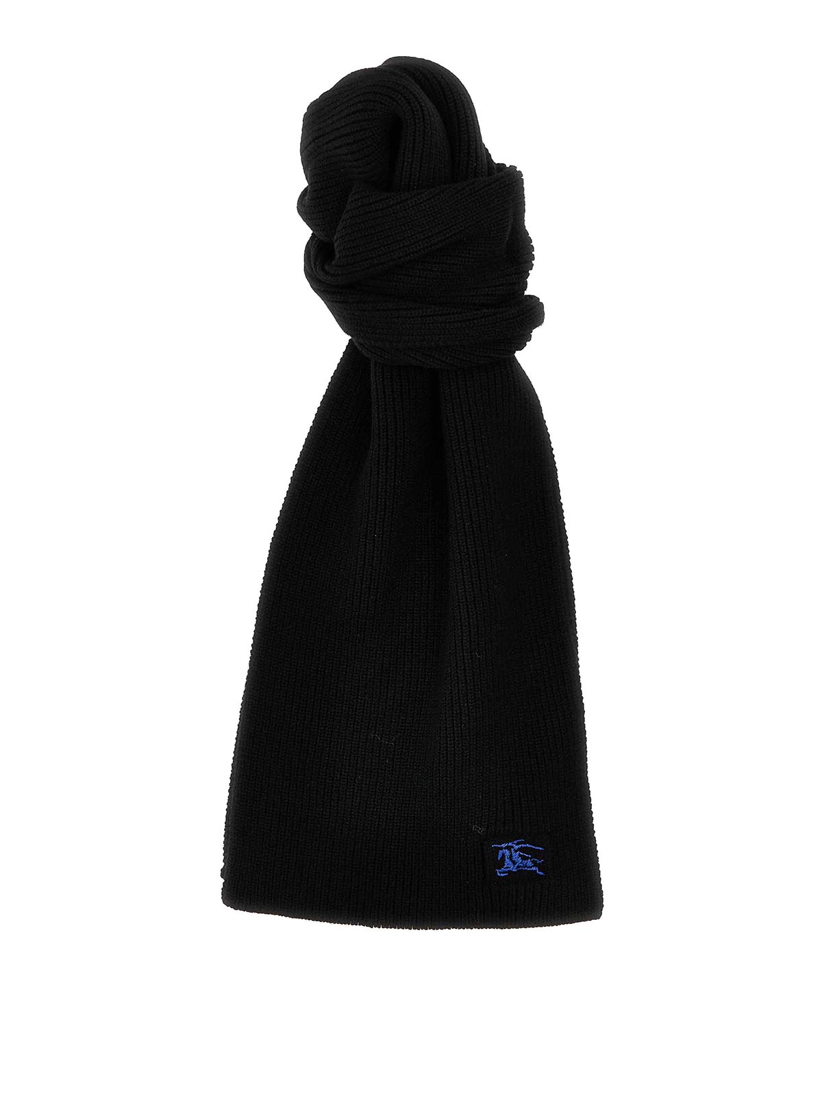 Shop Burberry Ribbed Scarf Knight Design In Black