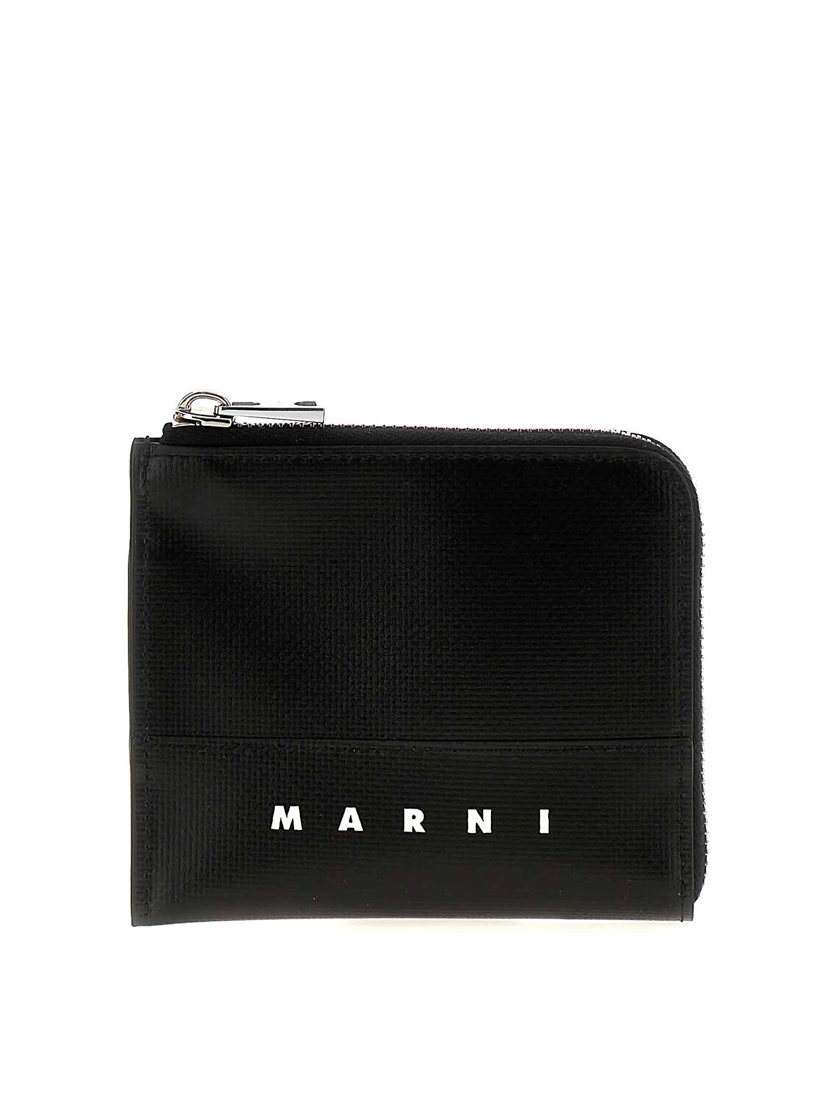 Marni Plastic Wallet Logo Print Zip In Black