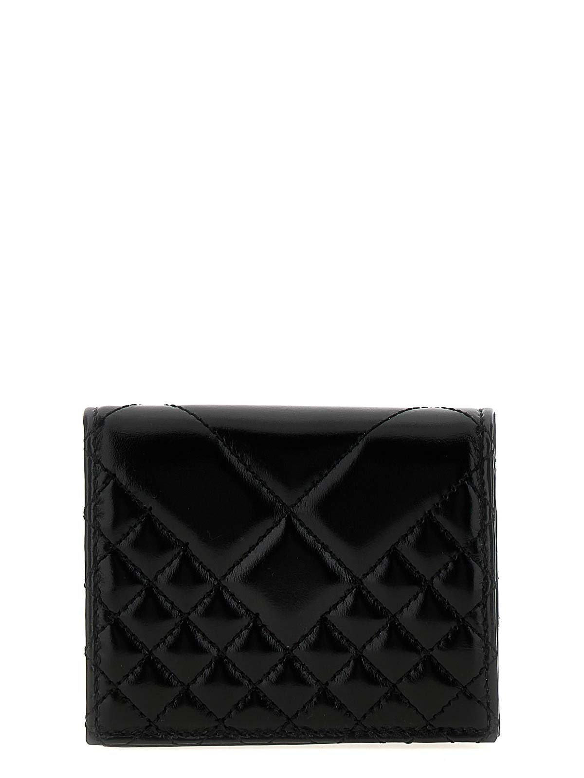 Shop Versace Quilted Greca Goddess Wallet In Black