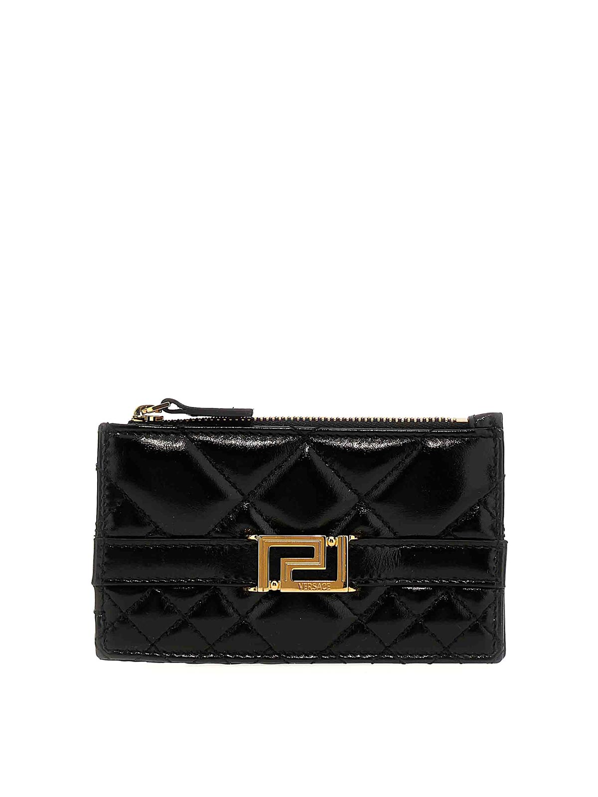 Versace Quilted Leather Card Holder In Black