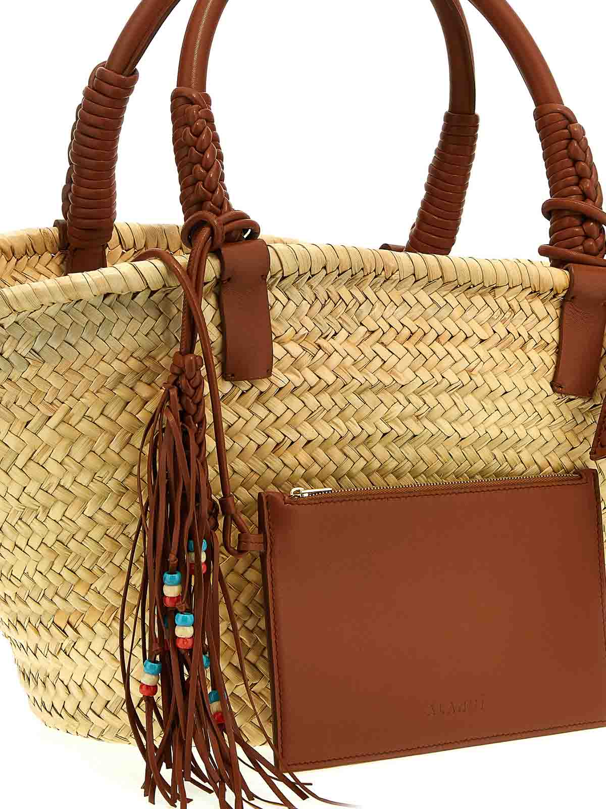 Shop Alanui Icon Palm Leaf Big Handbag In Brown