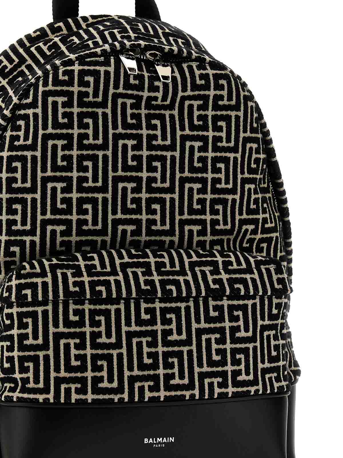 Shop Balmain Backpack Monogram Pattern Zip Pocket In White