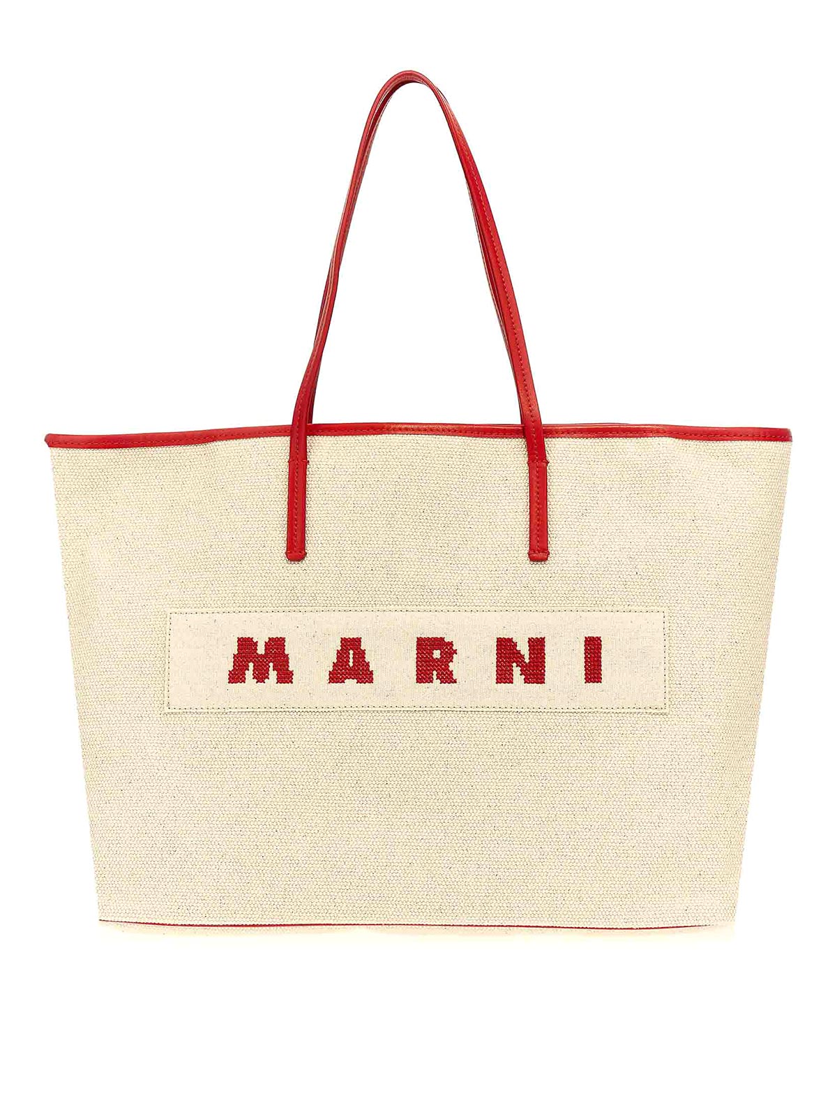 Shop Marni Logo Canvas Shopping Bag In Multicolour