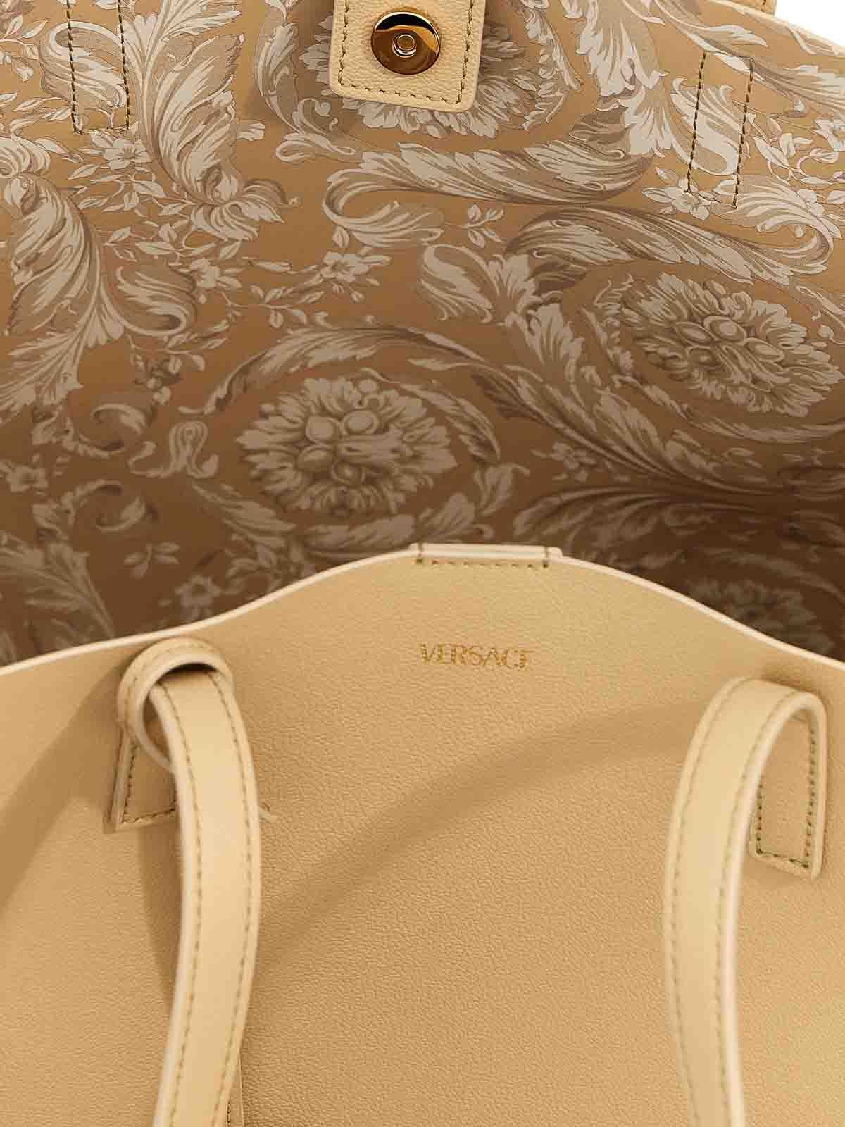 Shop Versace Virtus Shopping Bag In Beige